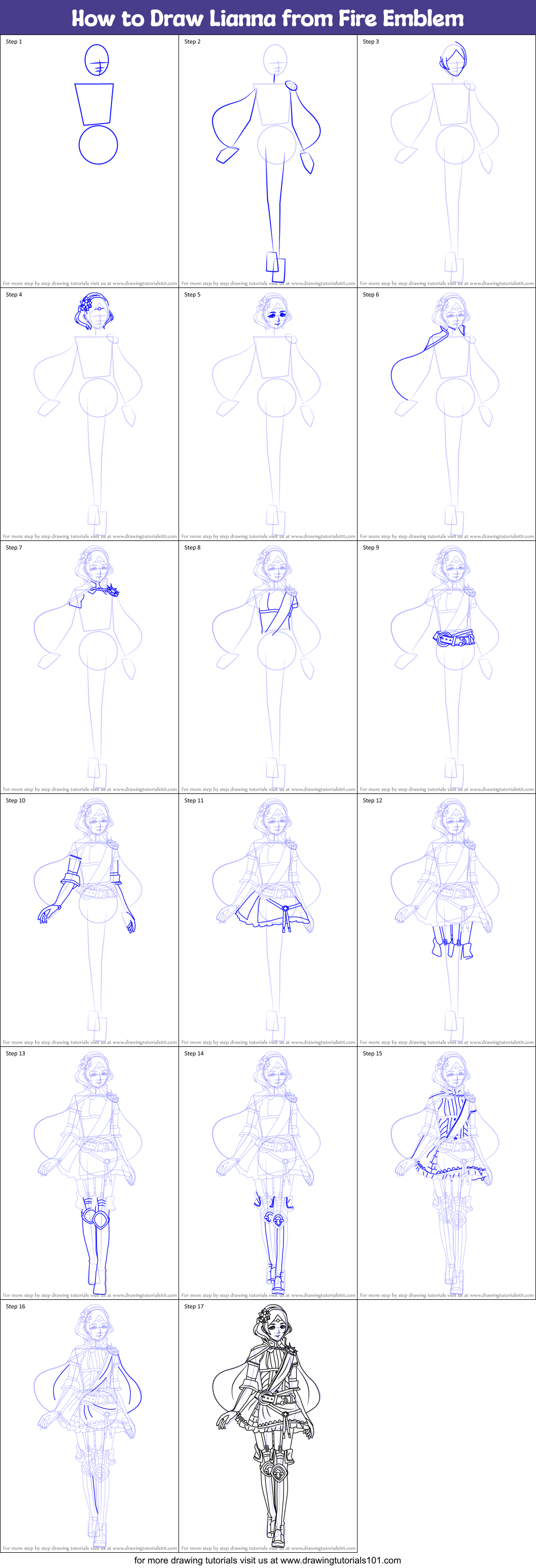 How to Draw Lianna from Fire Emblem Printable Step by Step