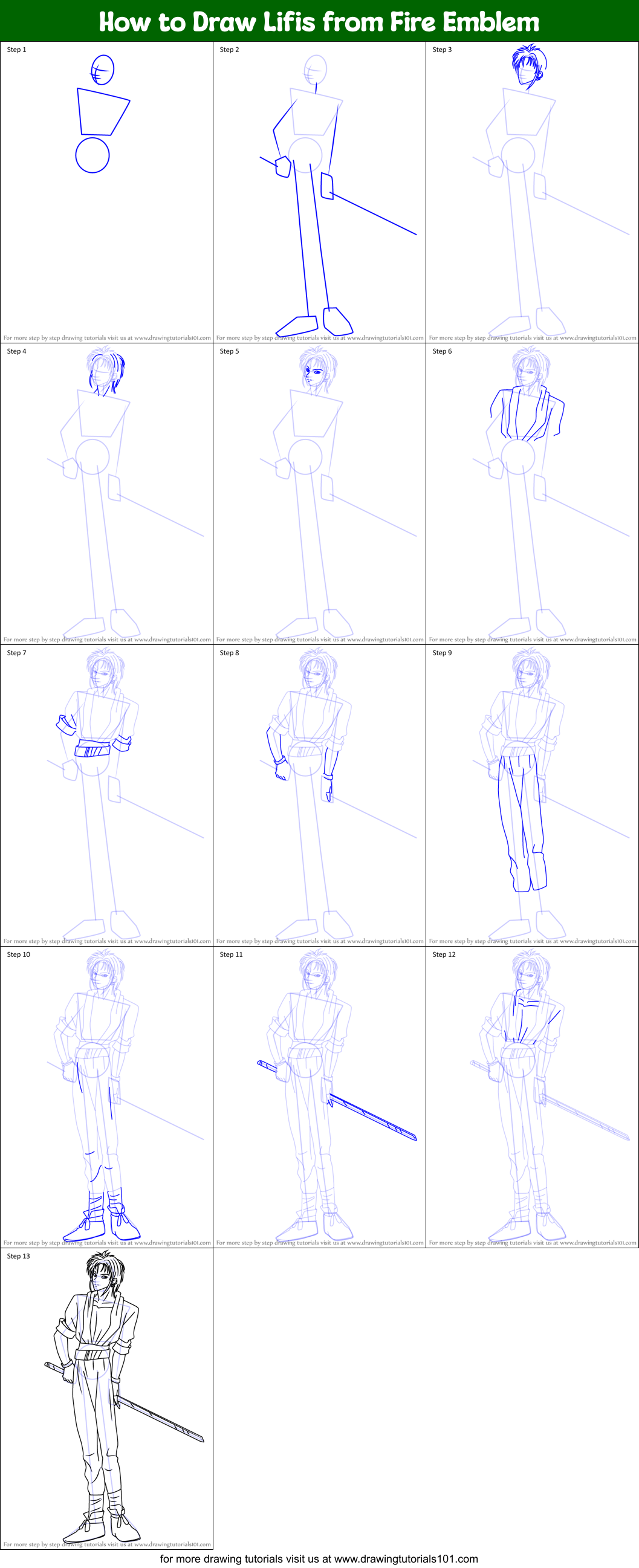 How to Draw Lifis from Fire Emblem Printable Step by Step
