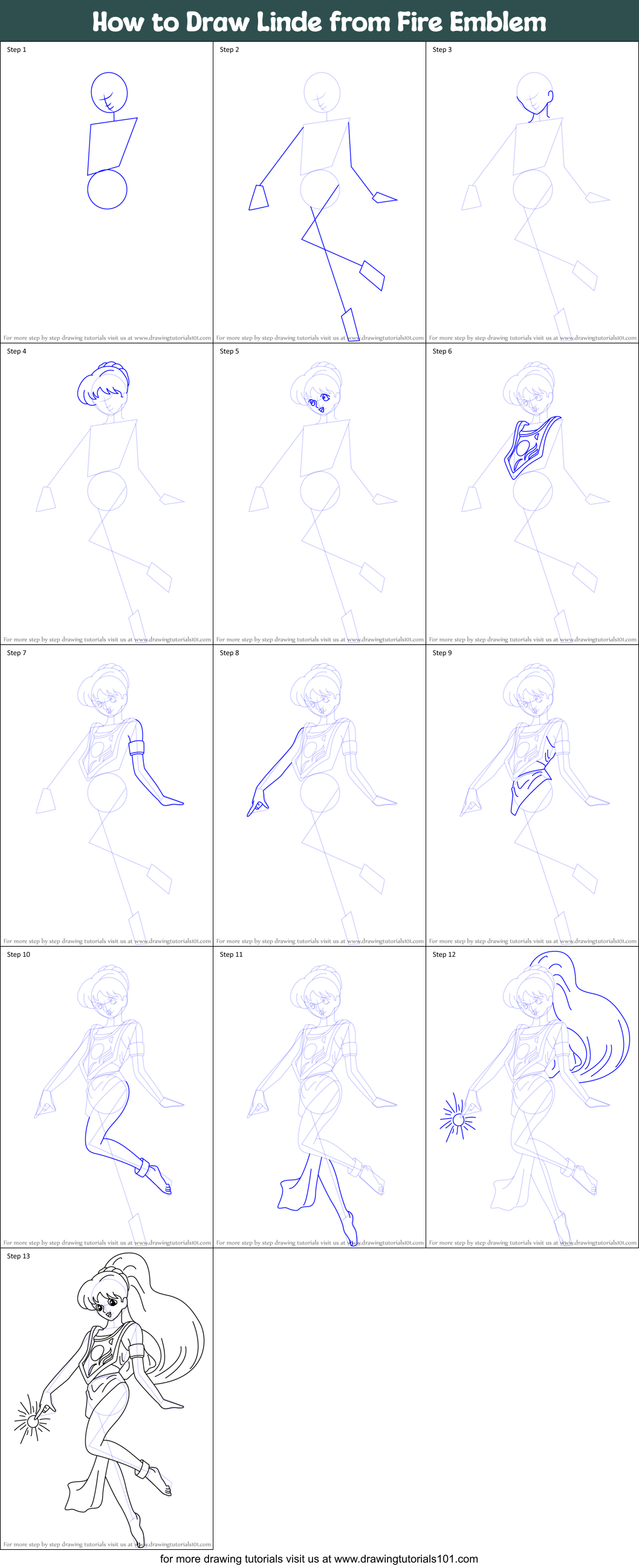 How to Draw Linde from Fire Emblem Printable Step by Step