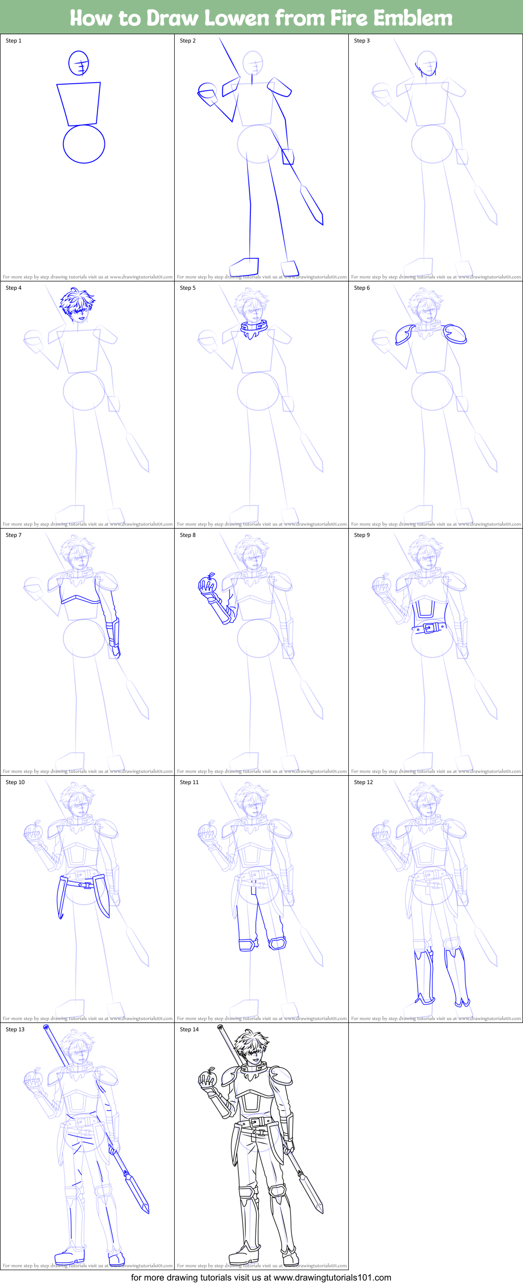 How to Draw Lowen from Fire Emblem Printable Step by Step