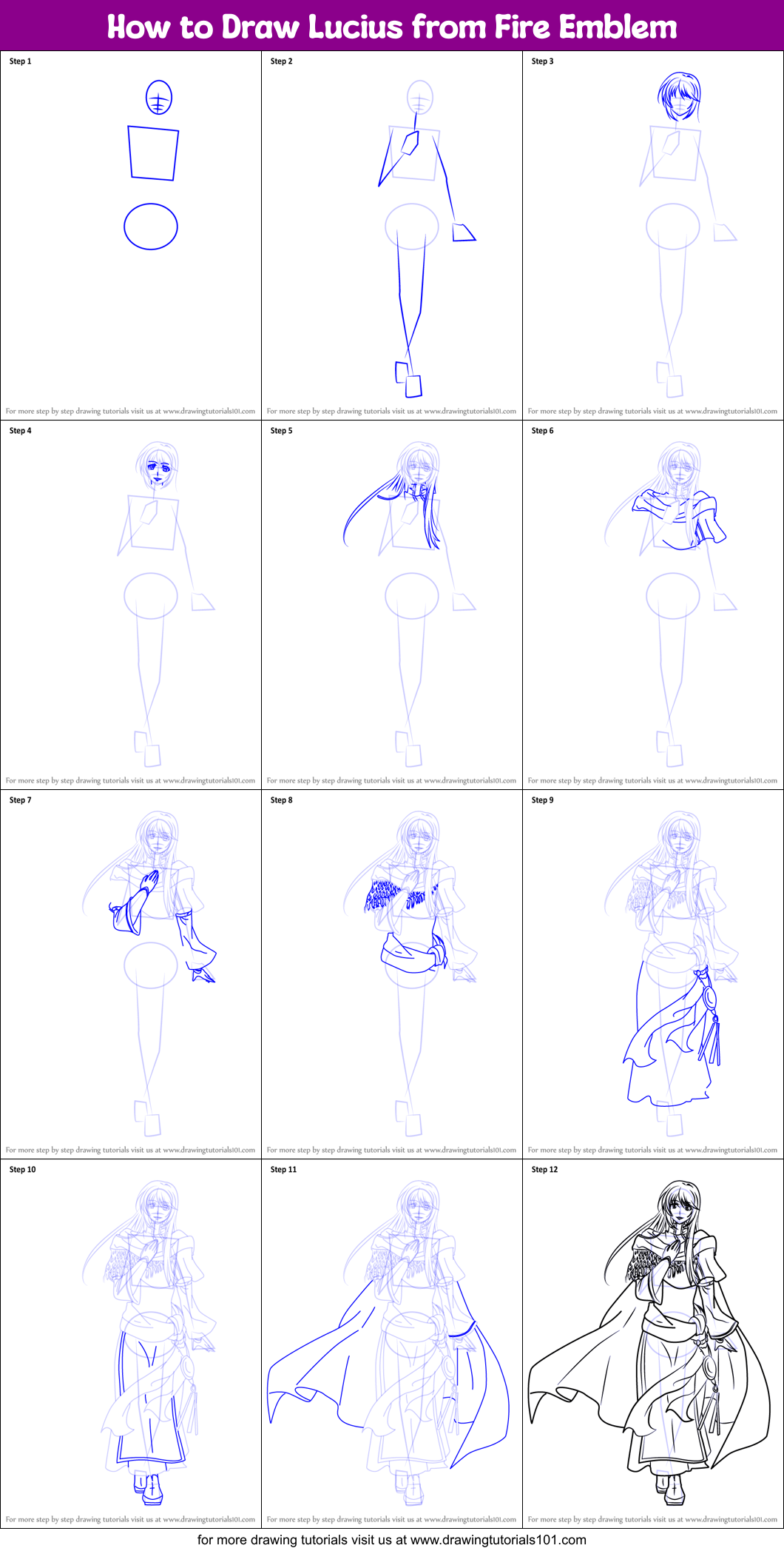 How to Draw Lucius from Fire Emblem Printable Step by Step