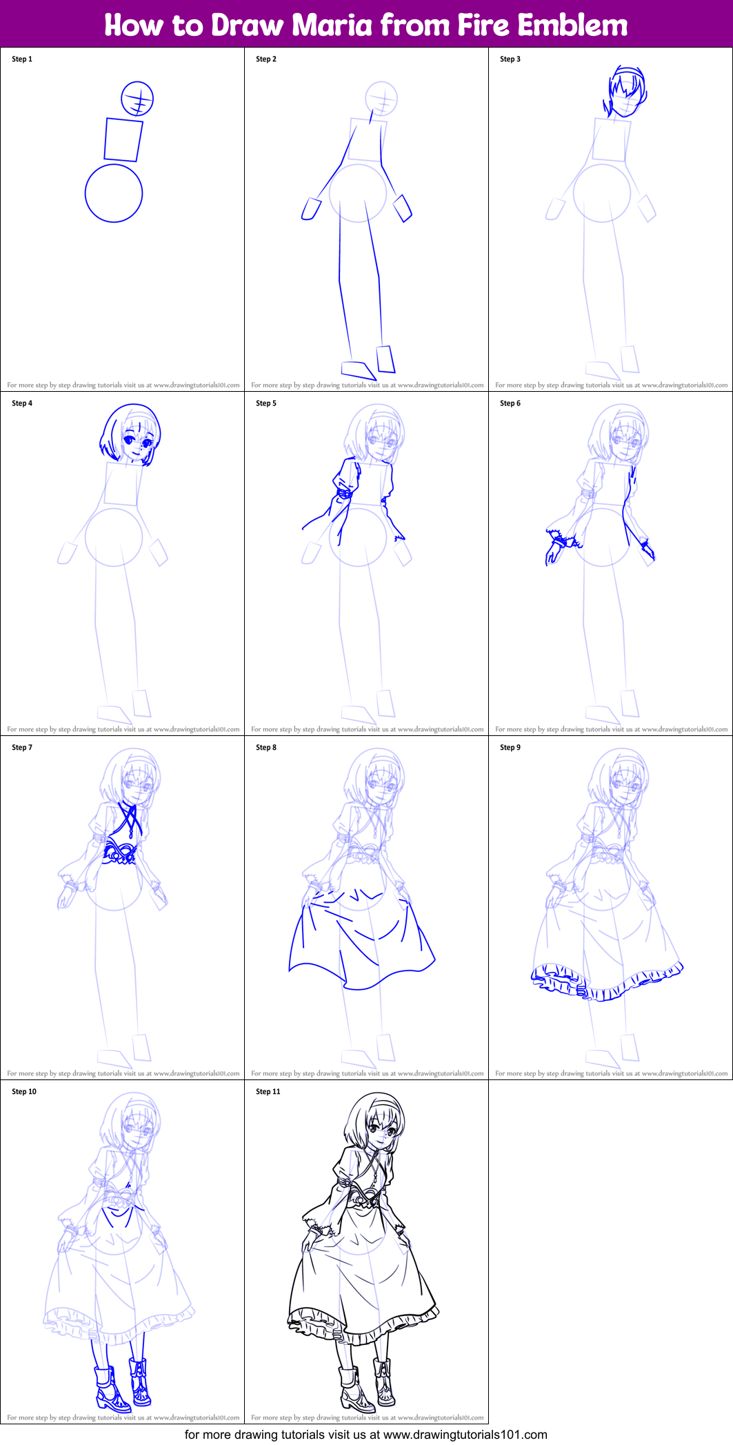 How to Draw Maria from Fire Emblem Printable Step by Step