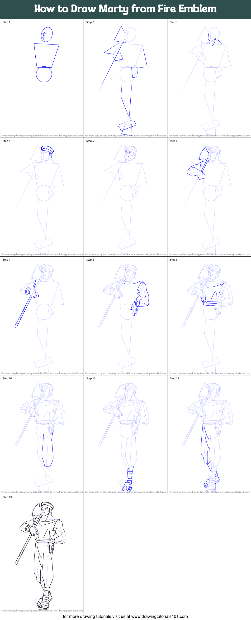How to Draw Marty from Fire Emblem Printable Step by Step