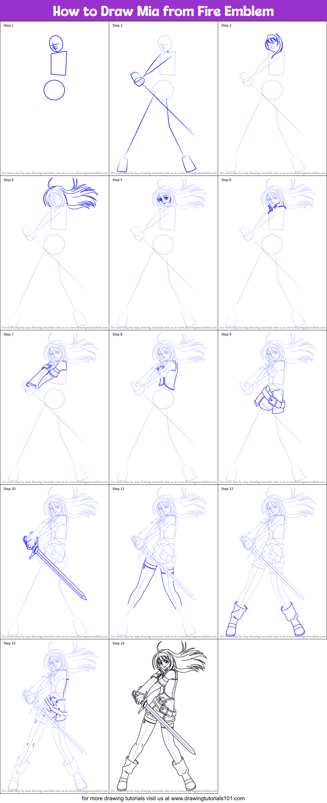 How to Draw Mia from Fire Emblem Printable Step by Step