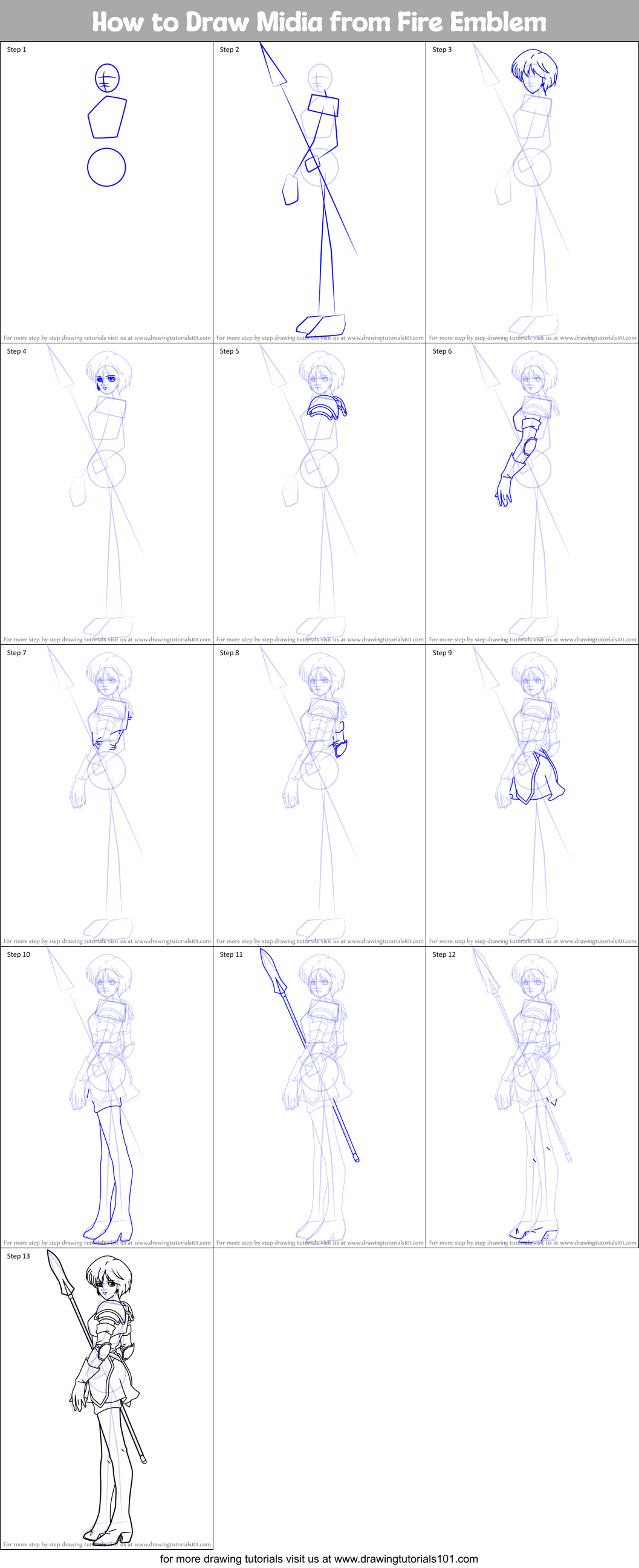 How to Draw Midia from Fire Emblem Printable Step by Step