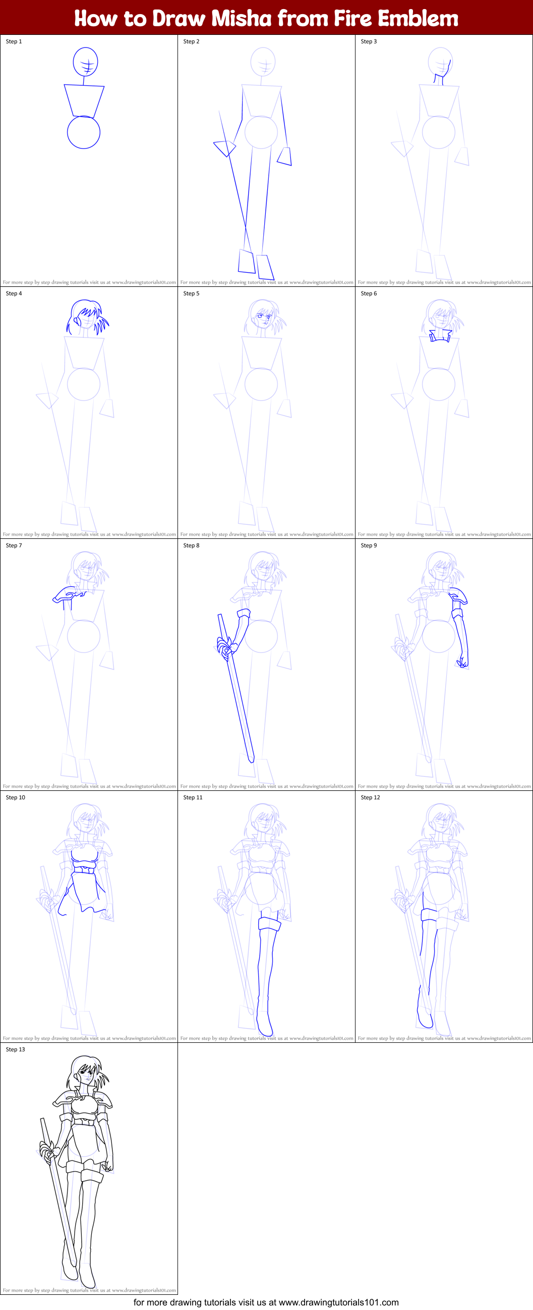 How to Draw Misha from Fire Emblem Printable Step by Step