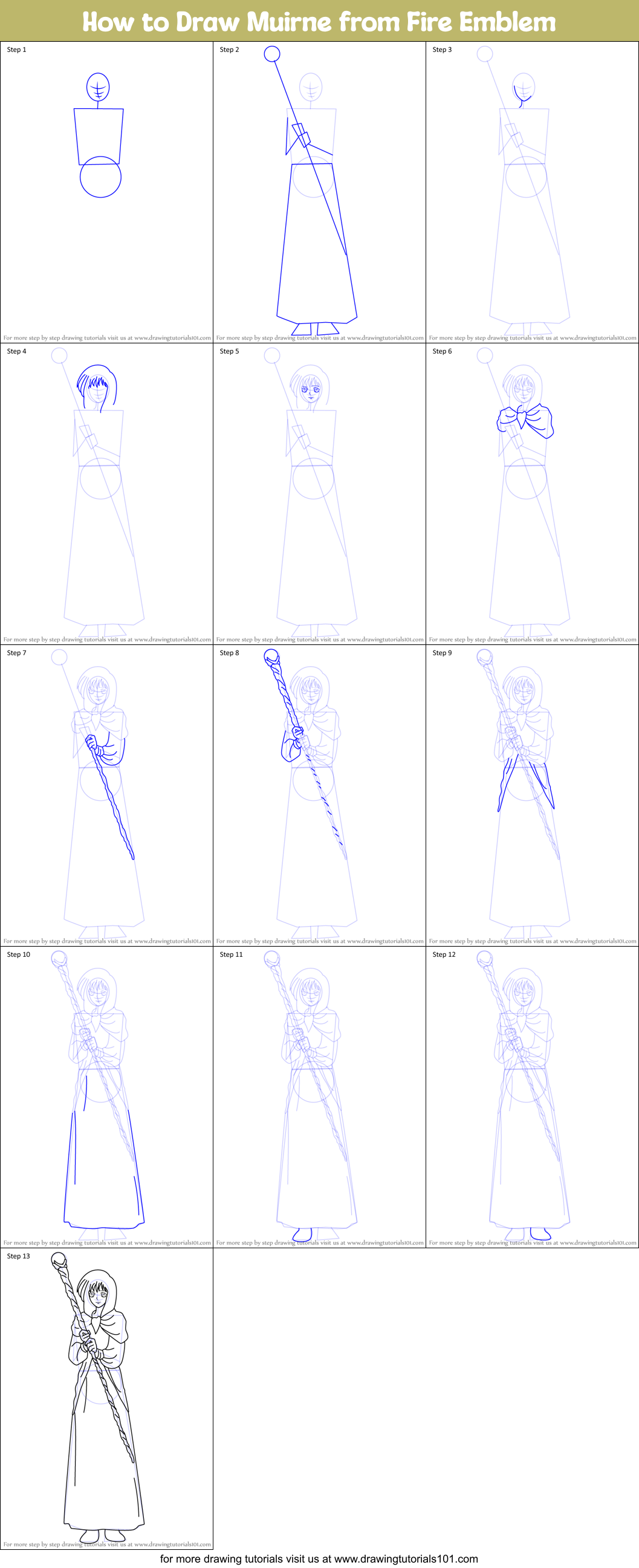 How to Draw Muirne from Fire Emblem Printable Step by Step