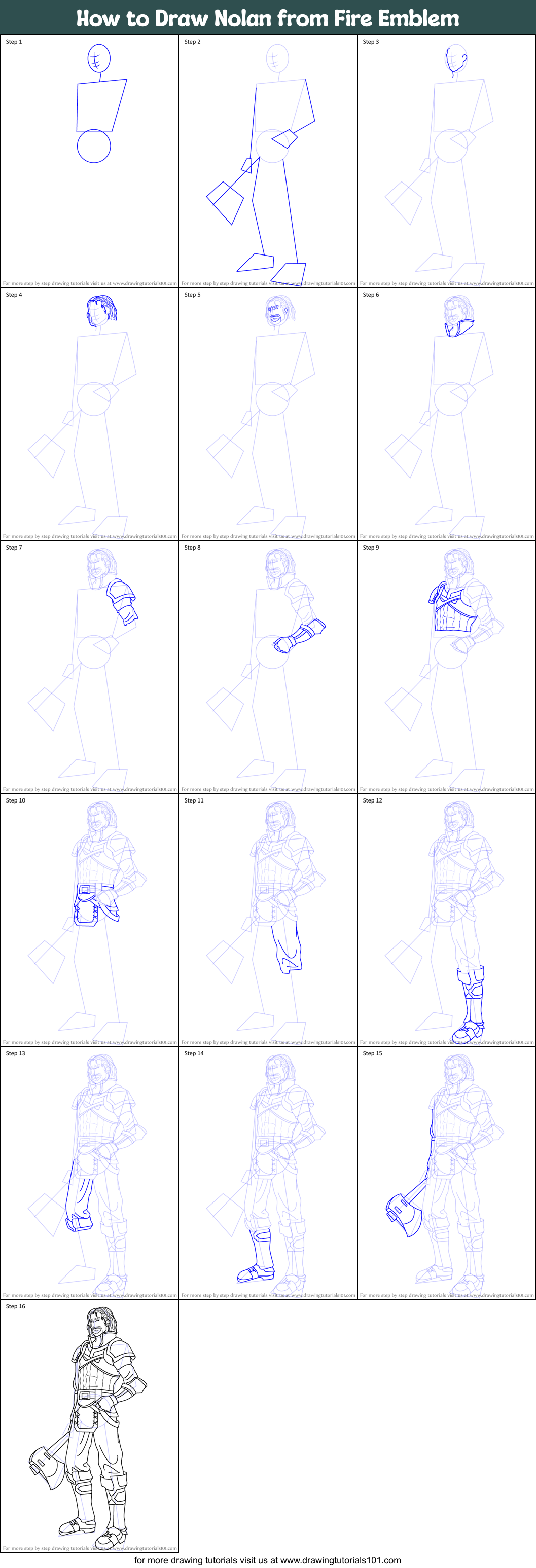 How to Draw Nolan from Fire Emblem Printable Step by Step