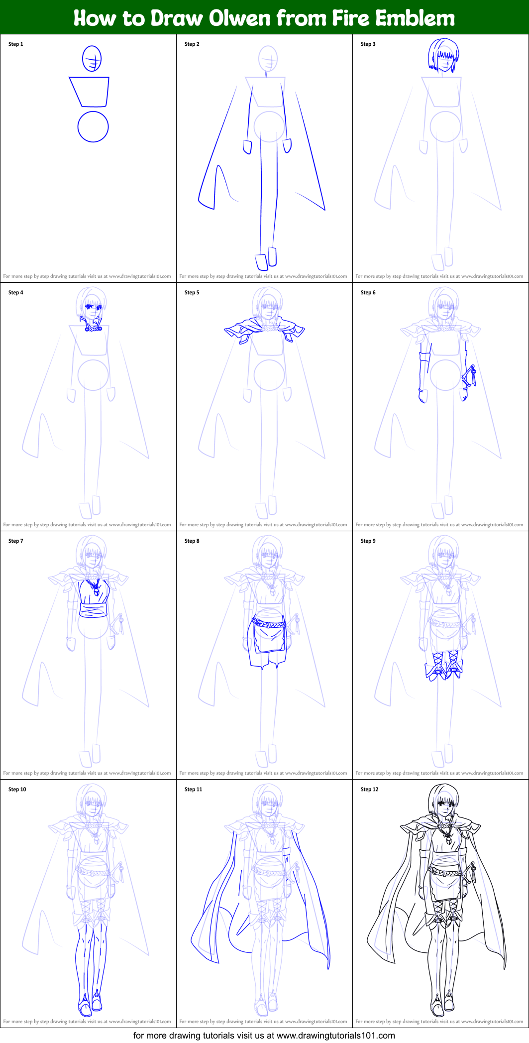 How to Draw Olwen from Fire Emblem Printable Step by Step