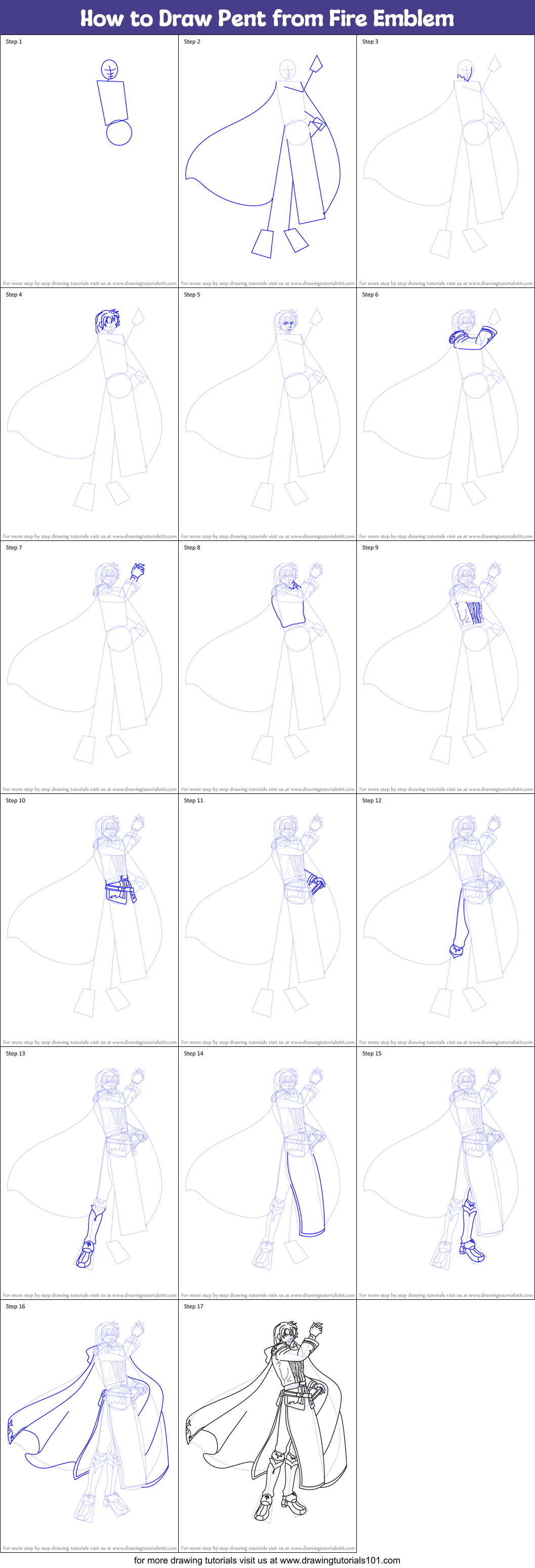 How to Draw Pent from Fire Emblem Printable Step by Step