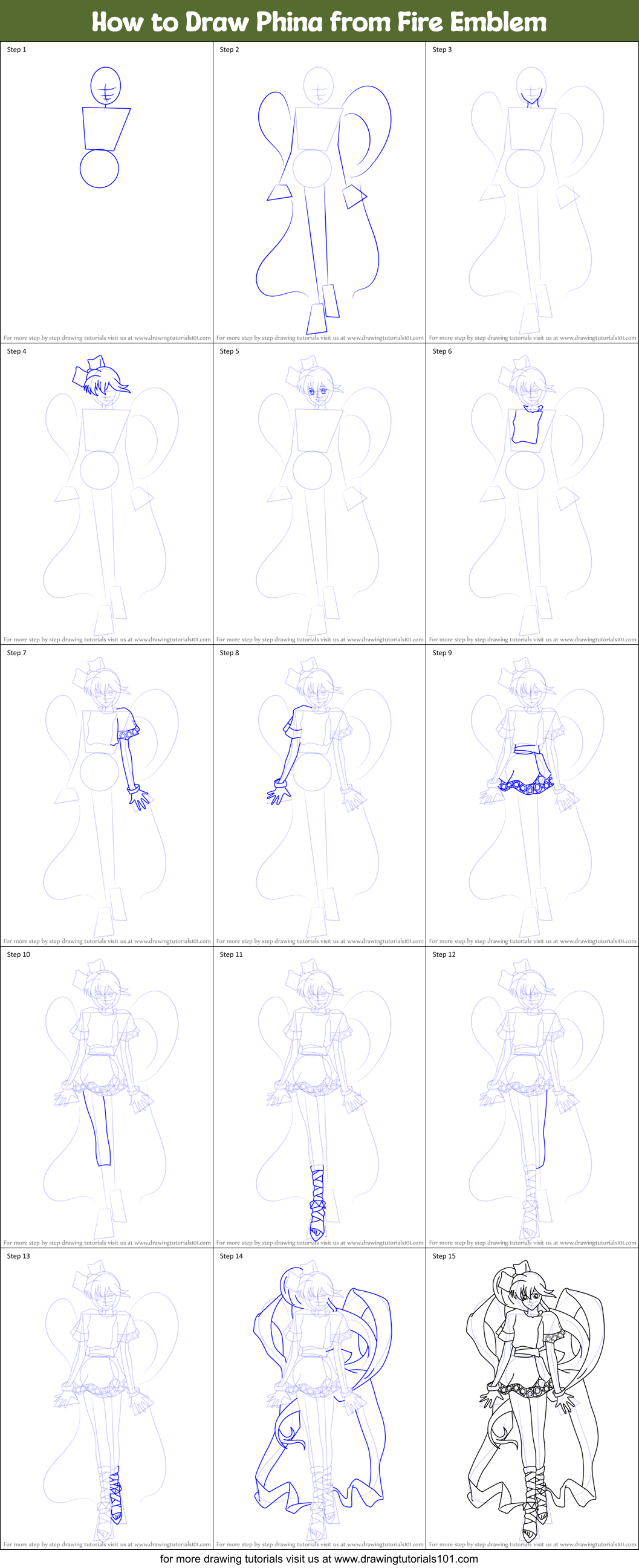 How to Draw Phina from Fire Emblem Printable Step by Step