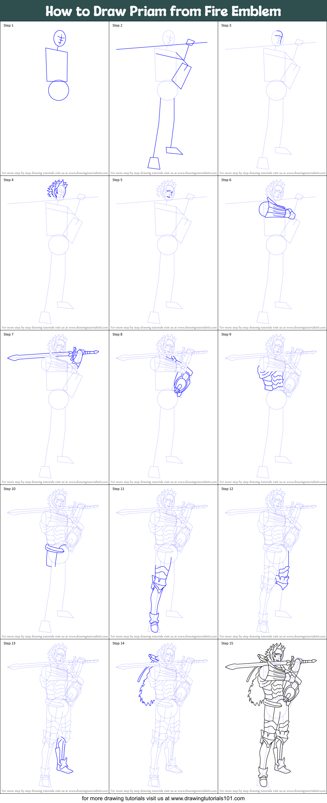 How to Draw Priam from Fire Emblem Printable Step by Step