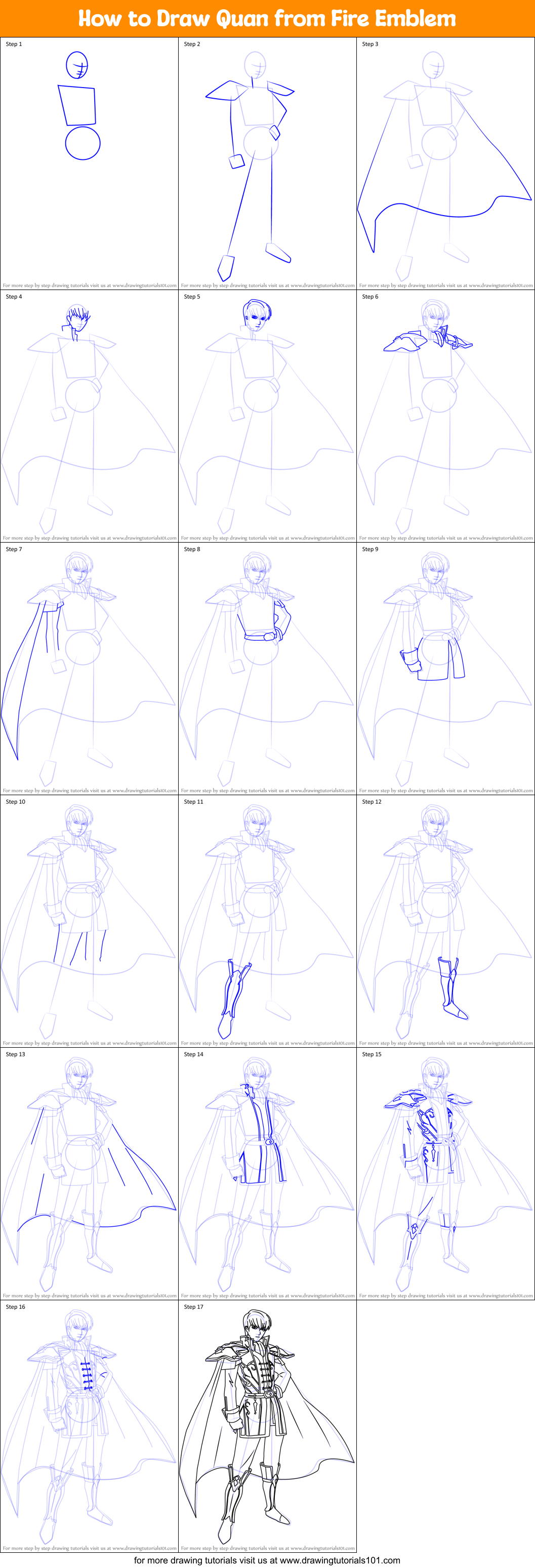 How to Draw Quan from Fire Emblem Printable Step by Step