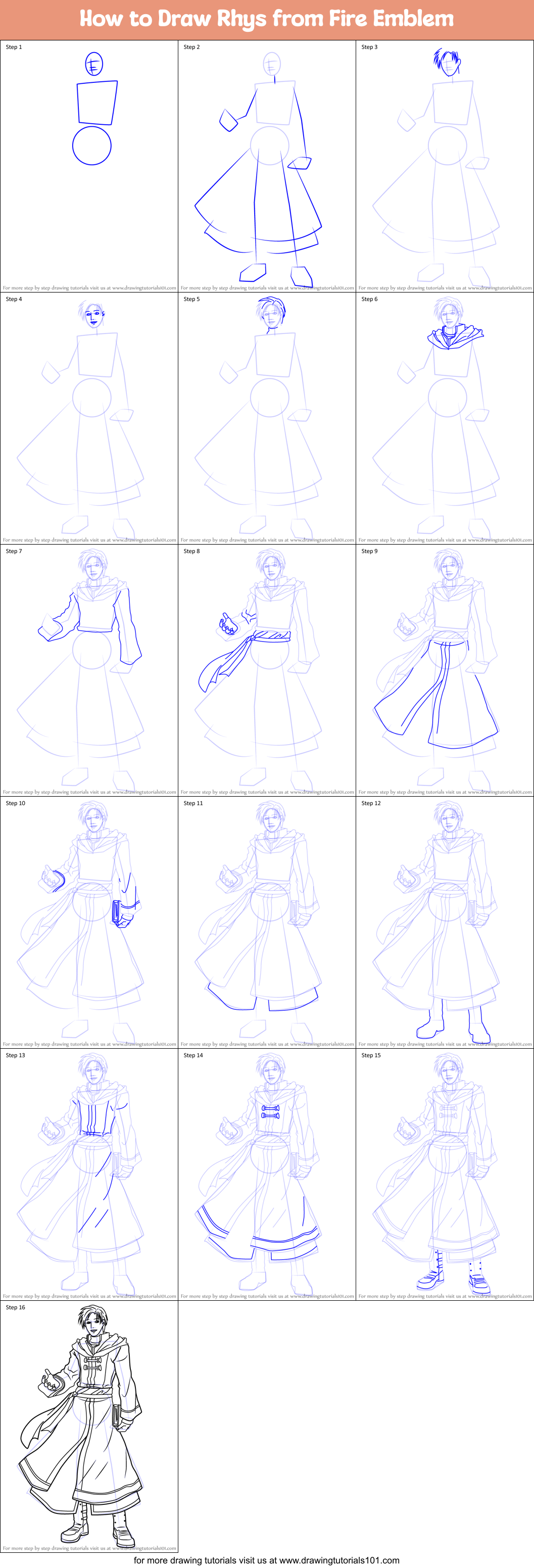 How to Draw Rhys from Fire Emblem Printable Step by Step