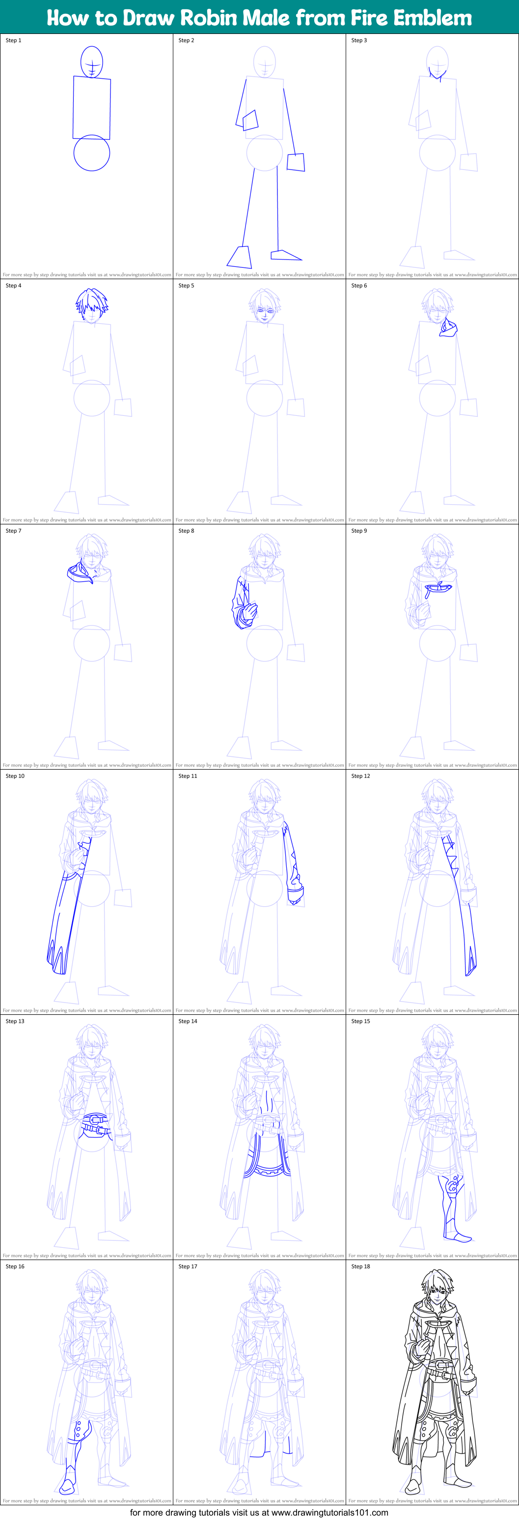 How to Draw Robin Male from Fire Emblem Printable Step by Step