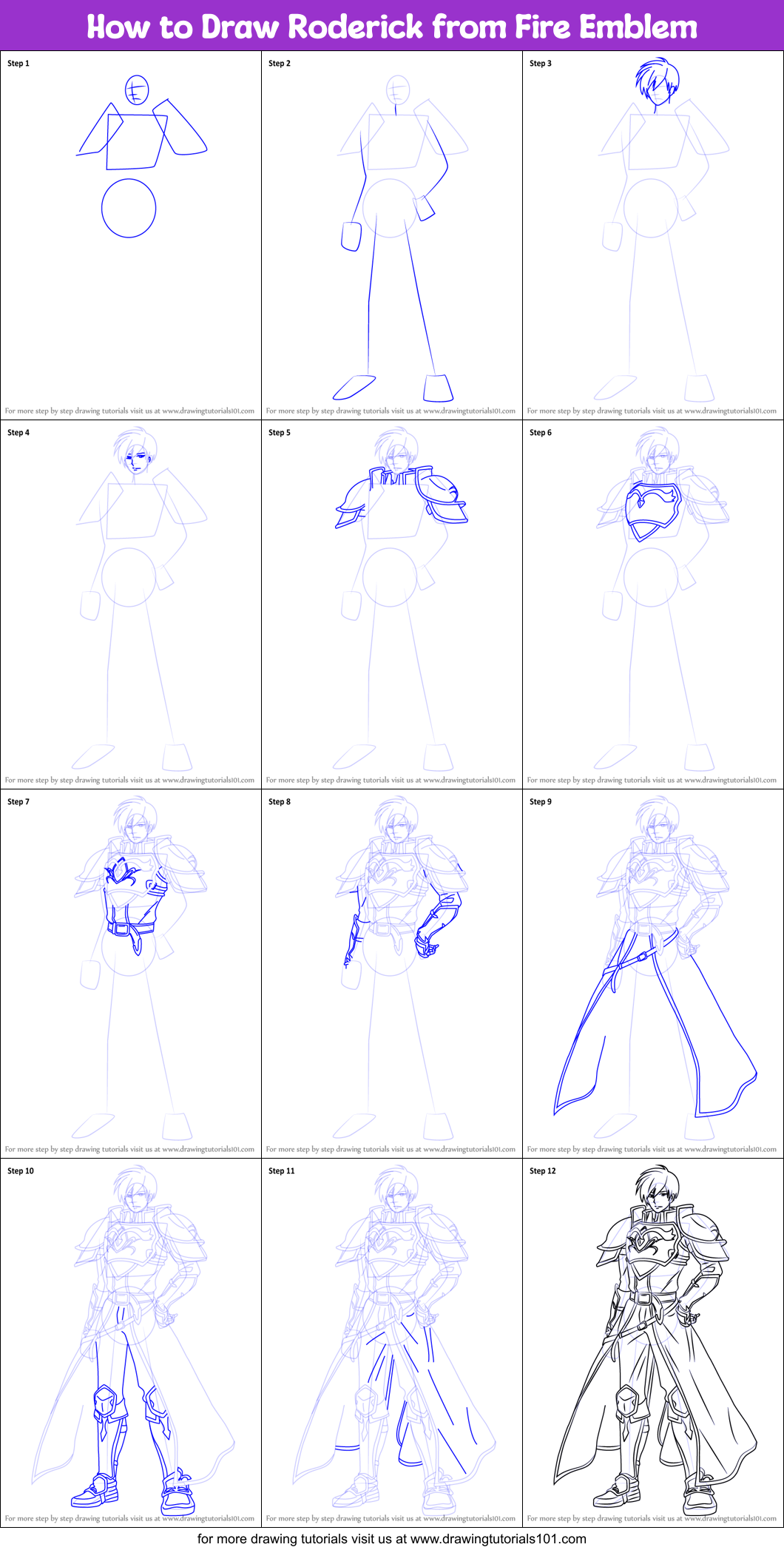 How to Draw Roderick from Fire Emblem Printable Step by Step