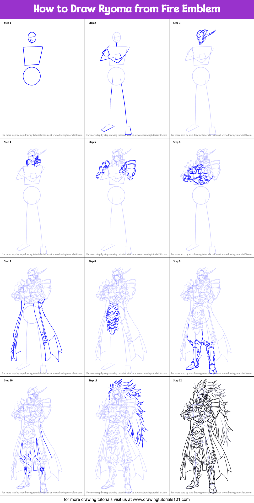 How to Draw Ryoma from Fire Emblem Printable Step by Step