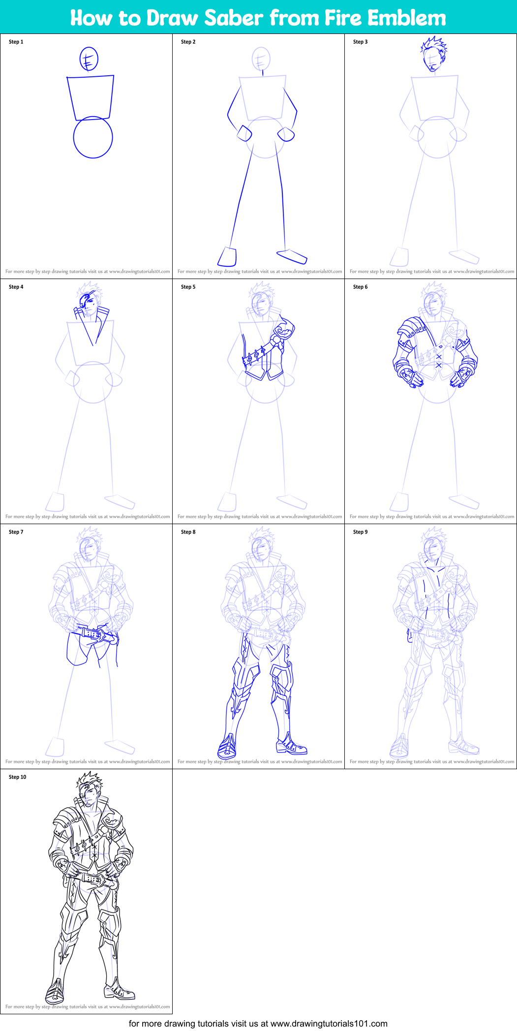 How to Draw Saber from Fire Emblem Printable Step by Step