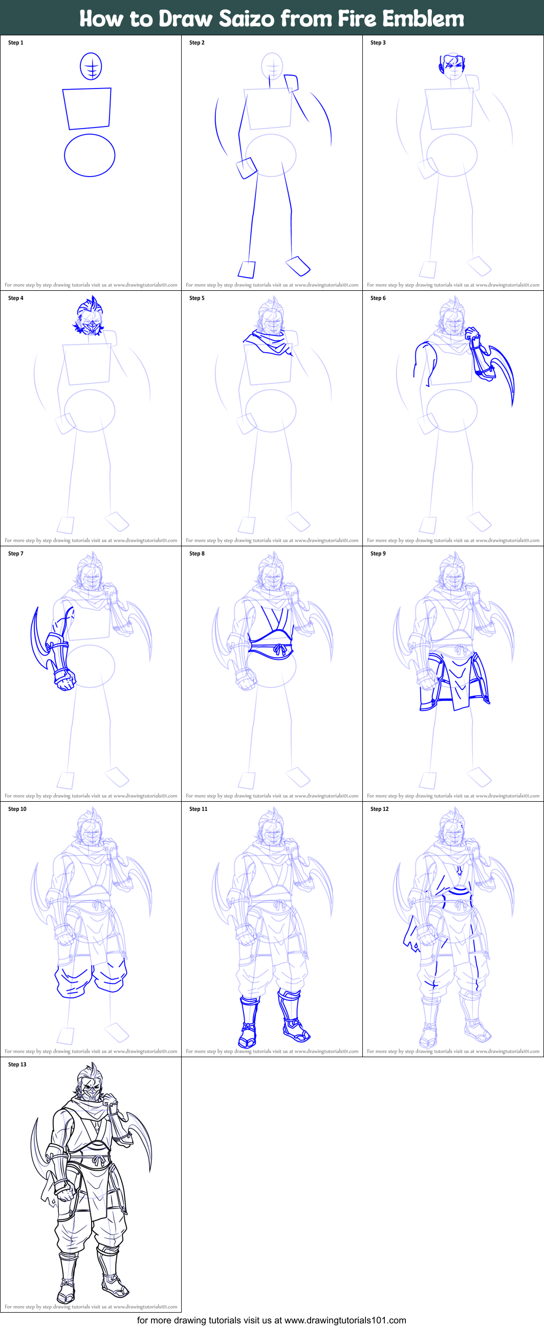 How to Draw Saizo from Fire Emblem Printable Step by Step