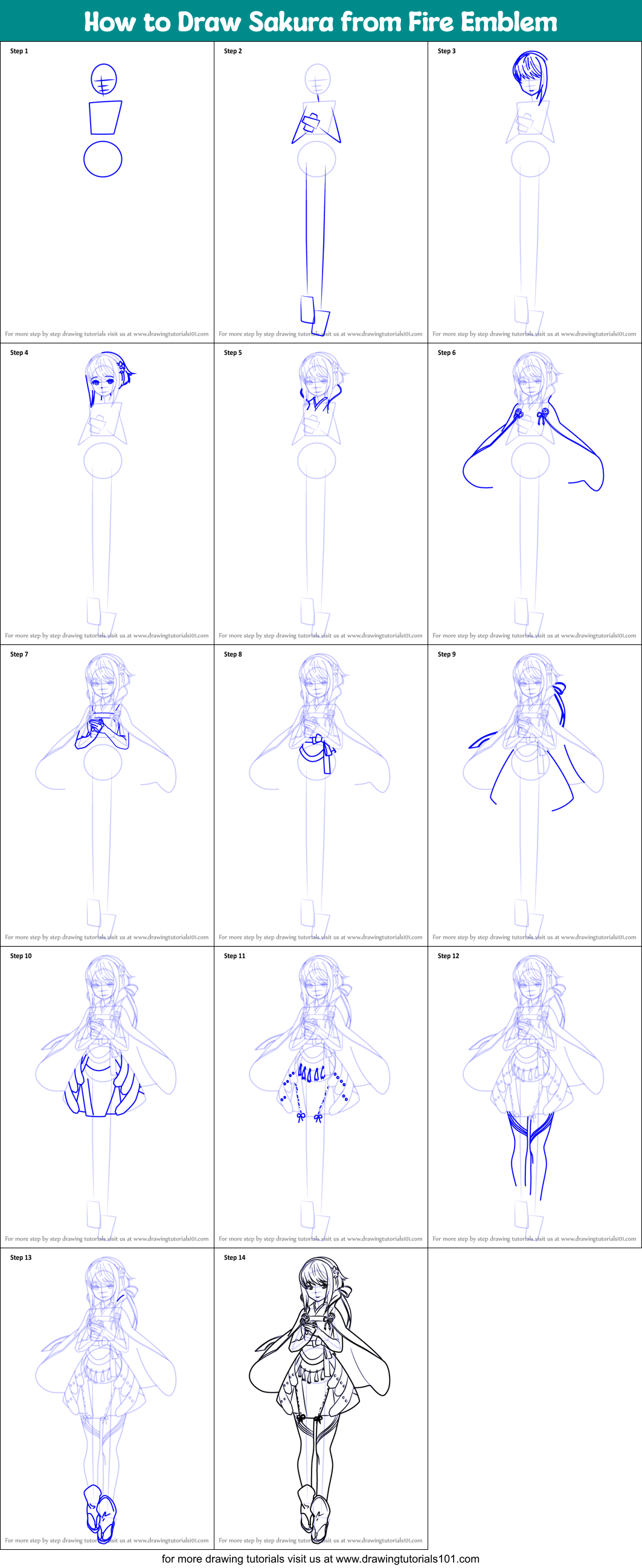 How to Draw Sakura from Fire Emblem Printable Step by Step