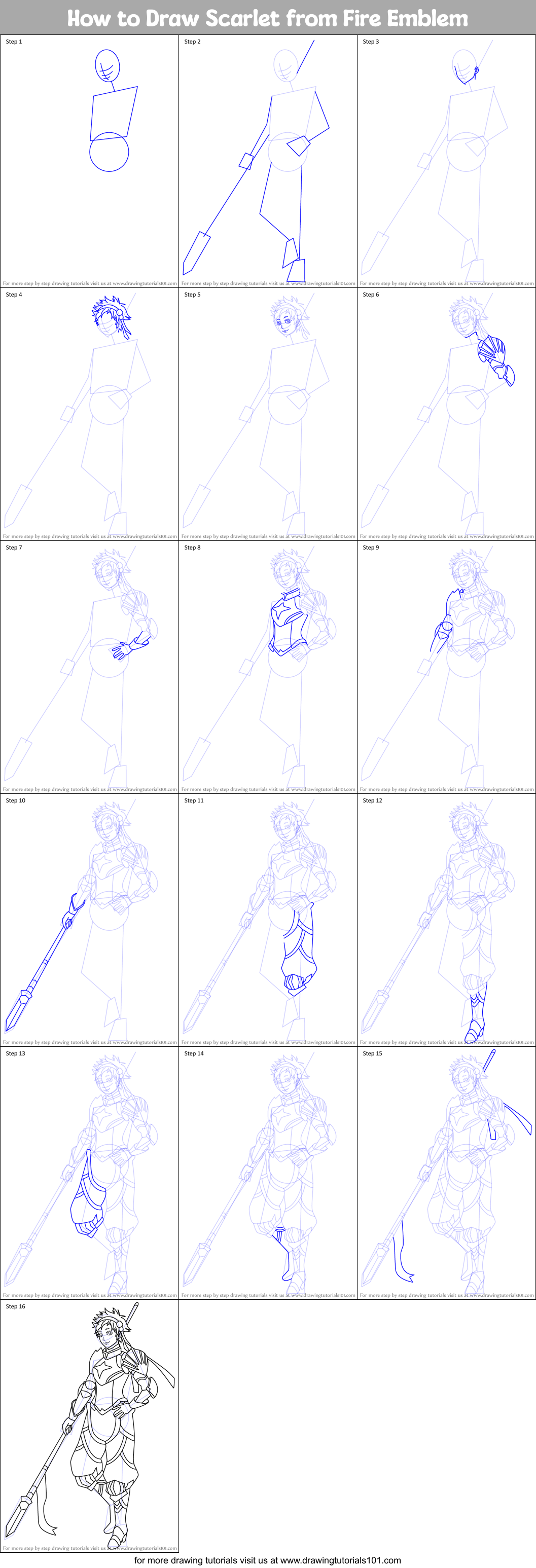 How to Draw Scarlet from Fire Emblem Printable Step by Step