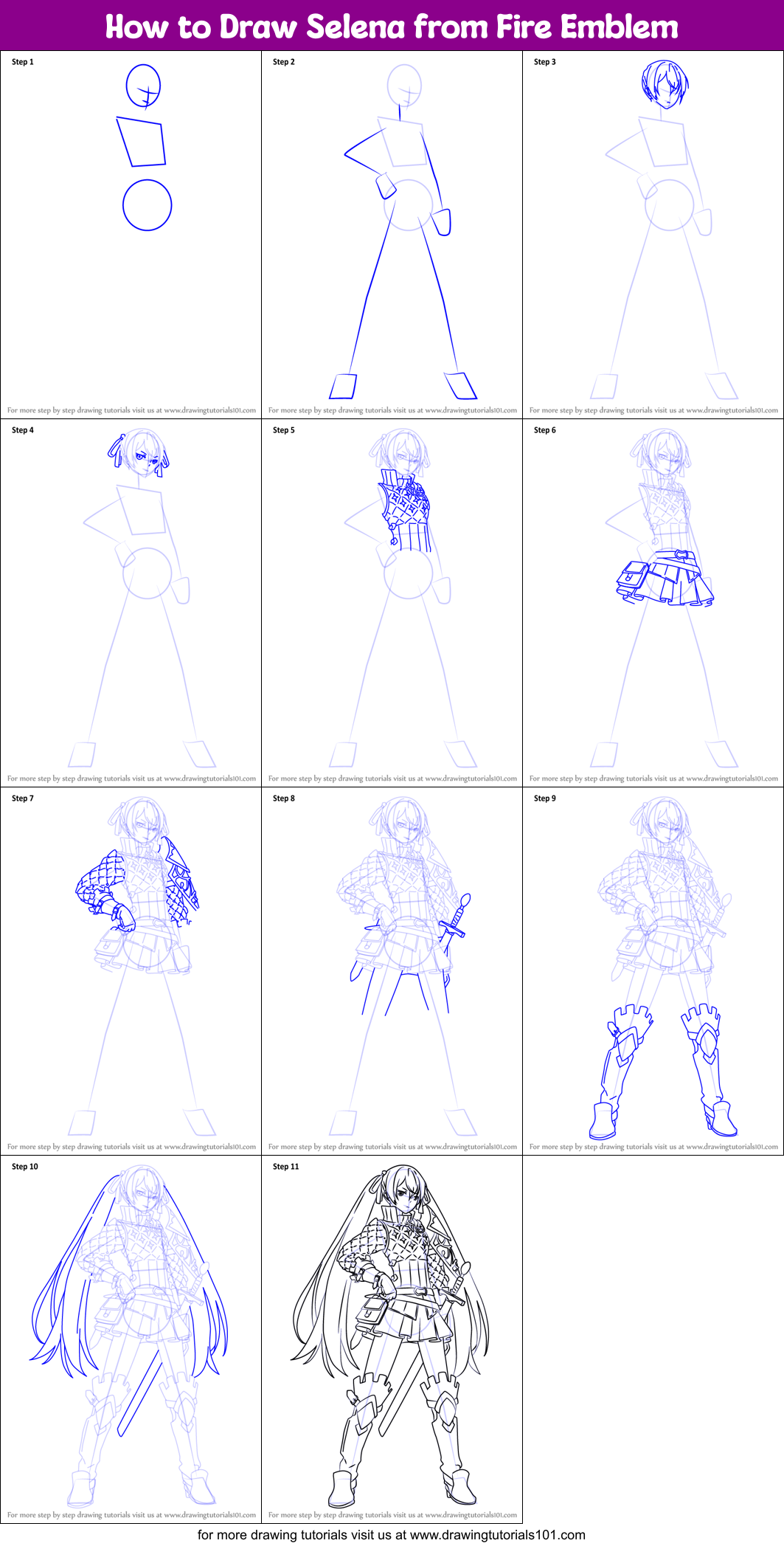 How to Draw Selena from Fire Emblem Printable Step by Step