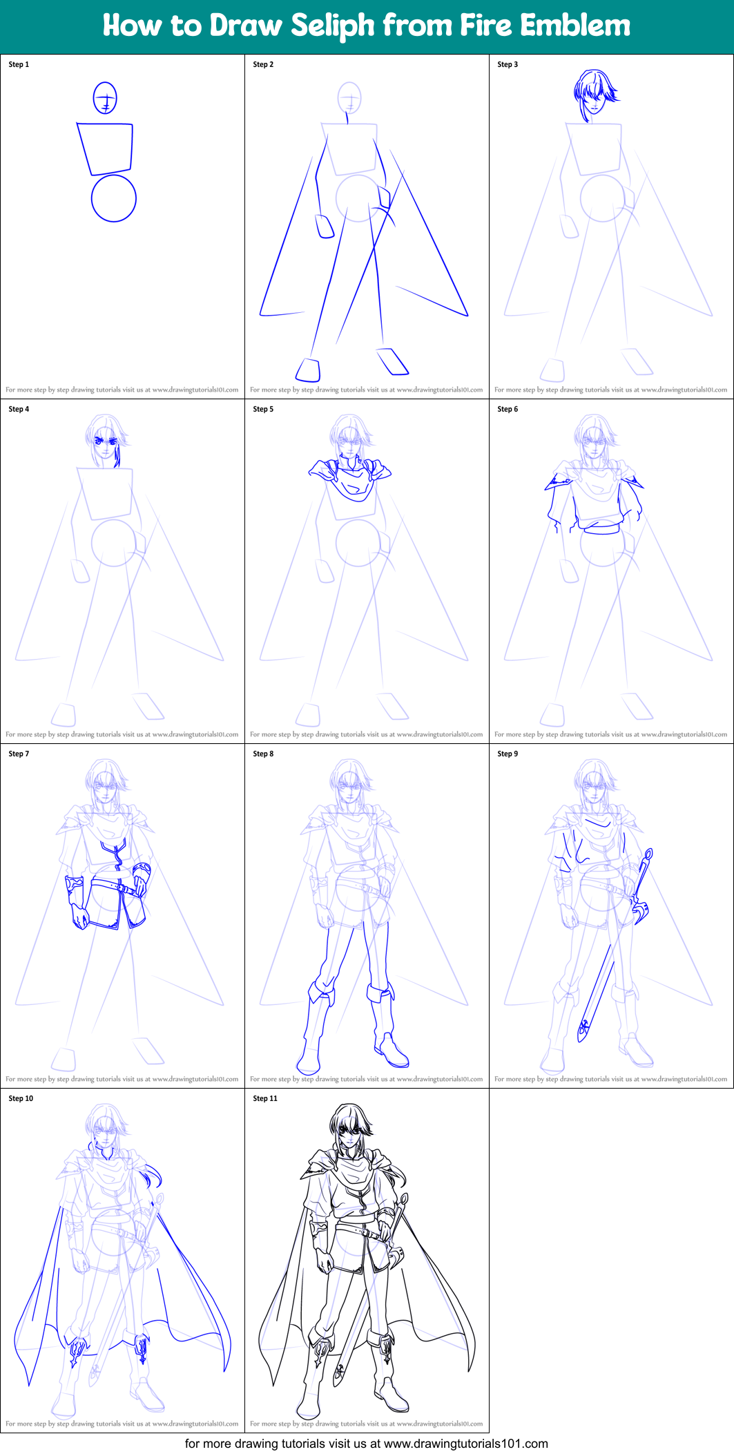 How to Draw Seliph from Fire Emblem Printable Step by Step