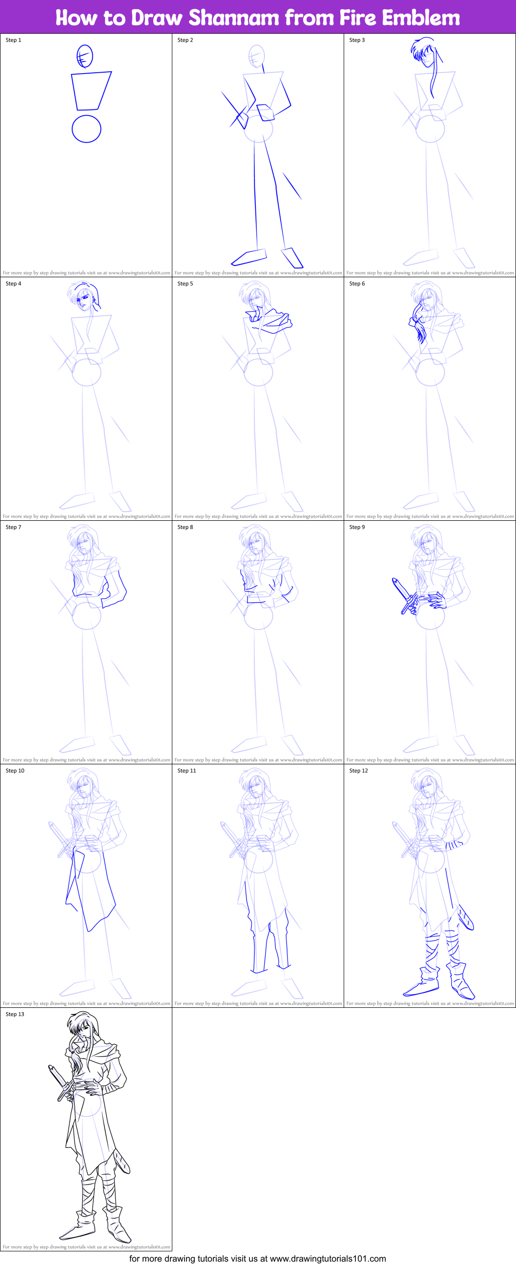 How to Draw Shannam from Fire Emblem Printable Step by Step