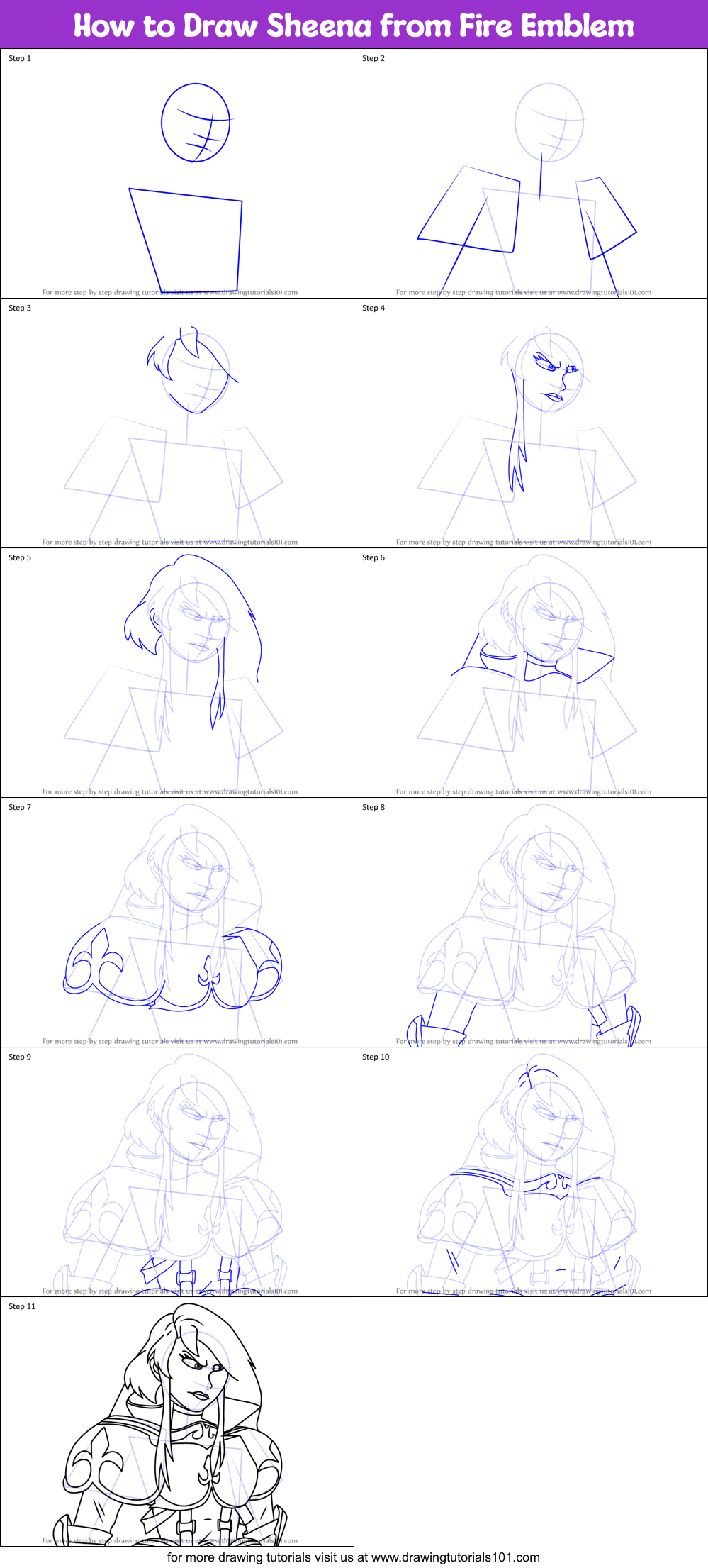 How to Draw Sheena from Fire Emblem Printable Step by Step