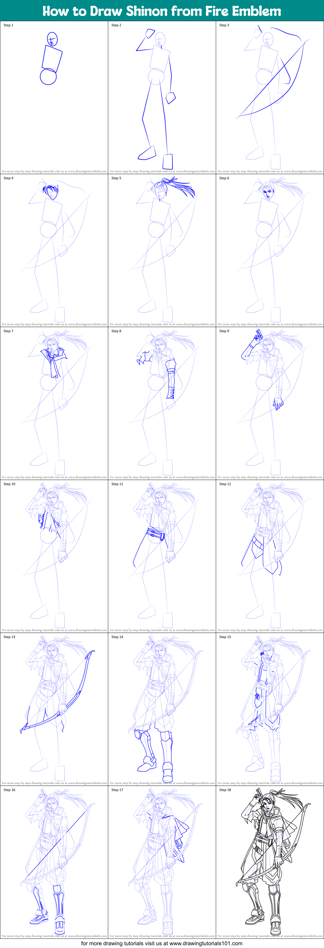 How to Draw Shinon from Fire Emblem Printable Step by Step