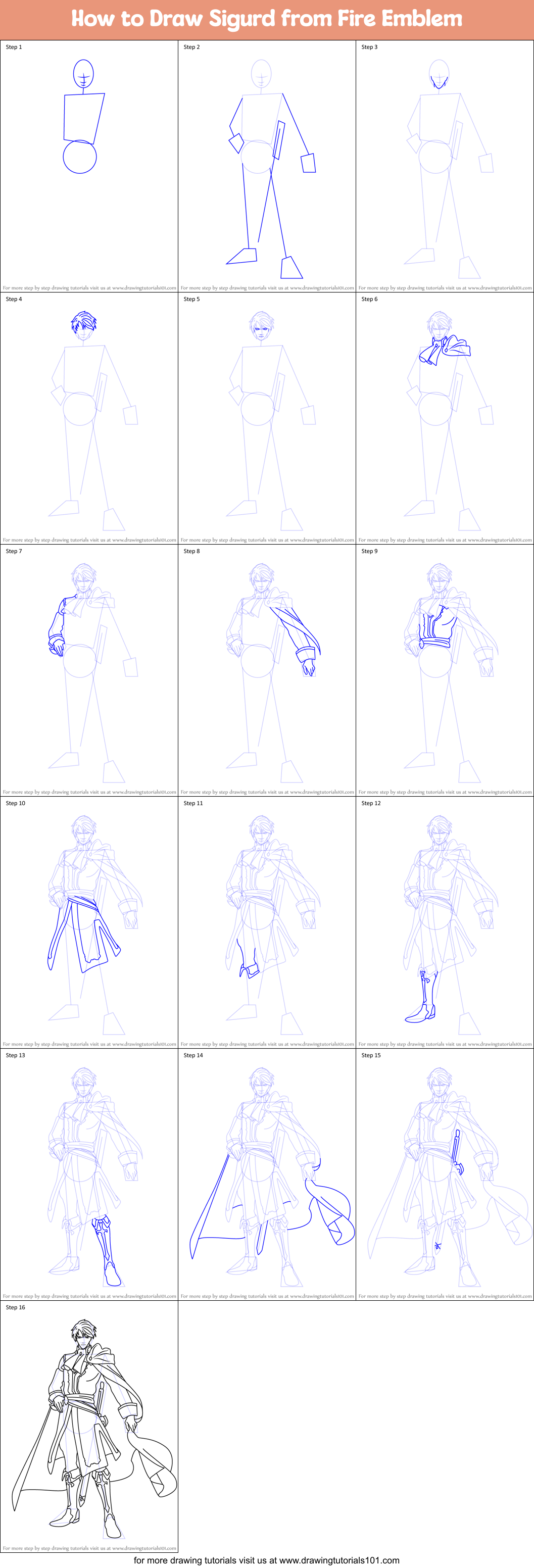 How to Draw Sigurd from Fire Emblem Printable Step by Step