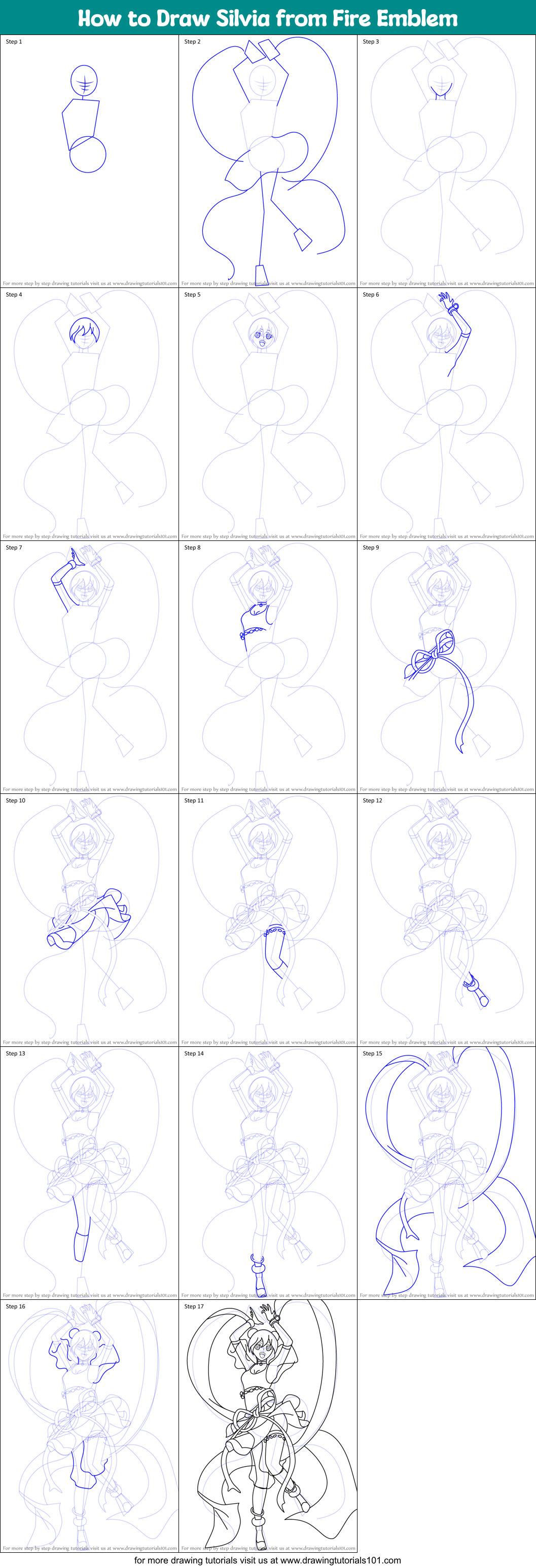 How to Draw Silvia from Fire Emblem Printable Step by Step