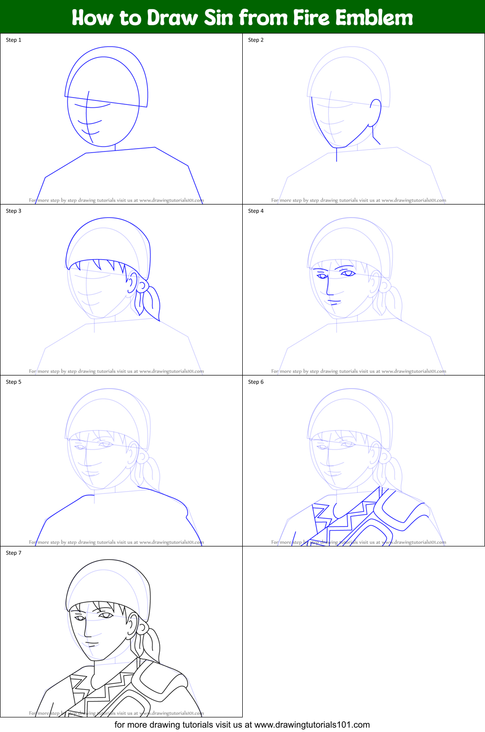How to Draw Sin from Fire Emblem Printable Step by Step