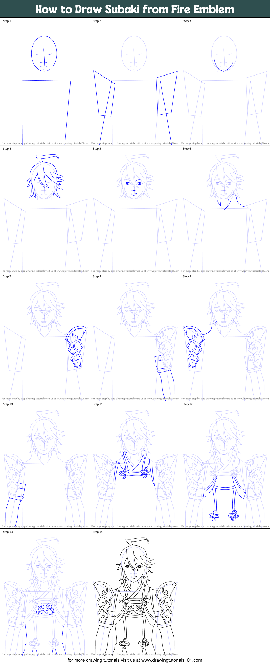 How to Draw Subaki from Fire Emblem Printable Step by Step