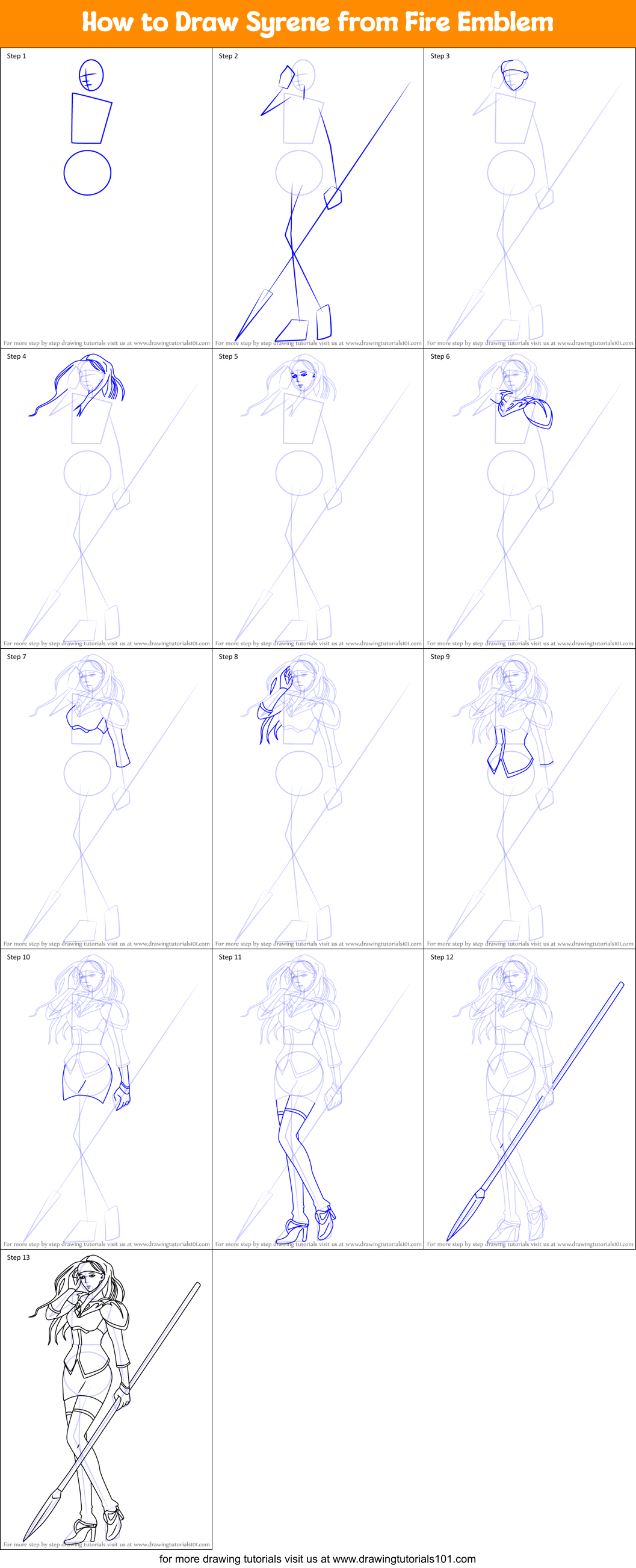 How to Draw Syrene from Fire Emblem Printable Step by Step
