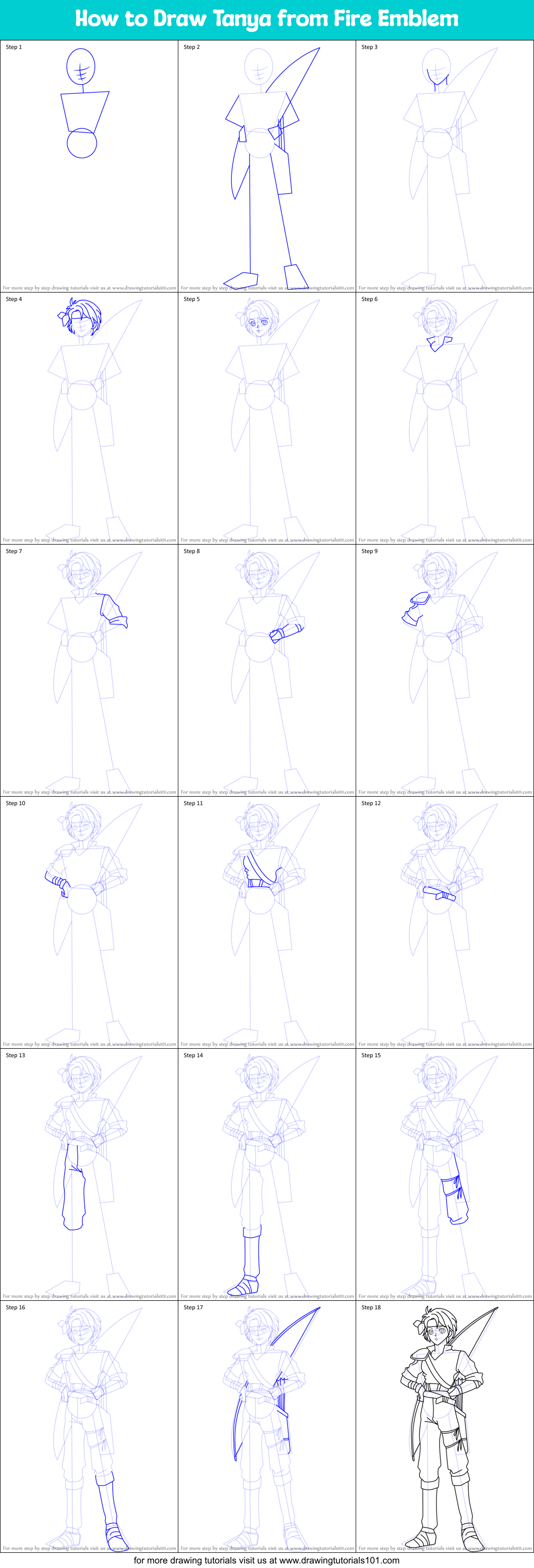 How to Draw Tanya from Fire Emblem Printable Step by Step