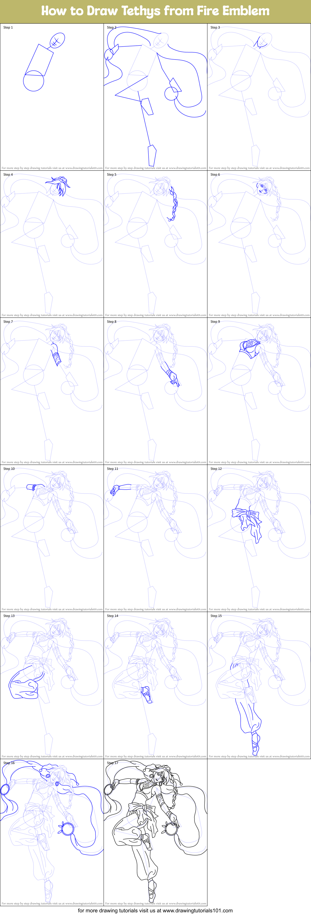 How to Draw Tethys from Fire Emblem Printable Step by Step