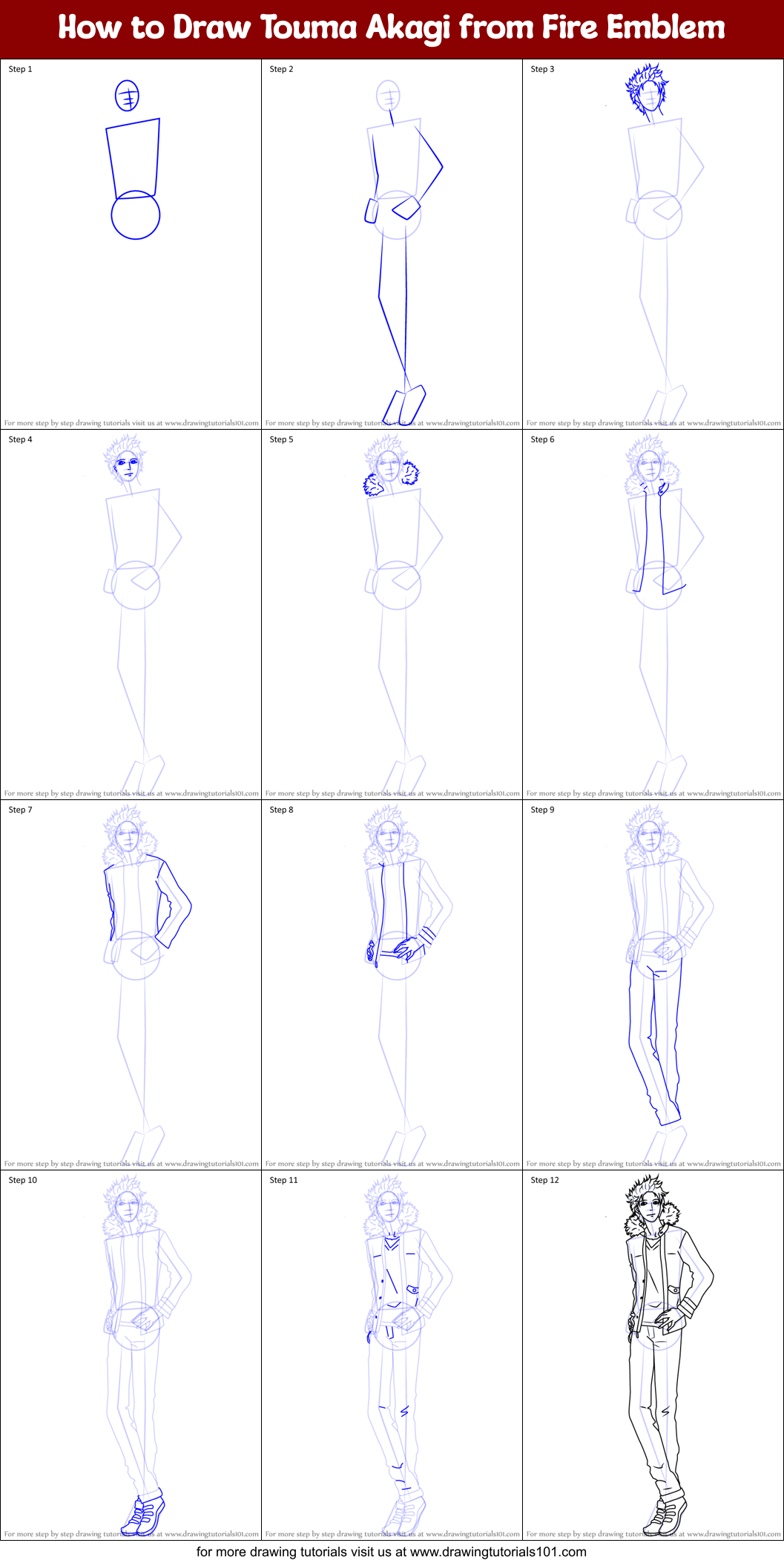 How to Draw Touma Akagi from Fire Emblem Printable Step by Step