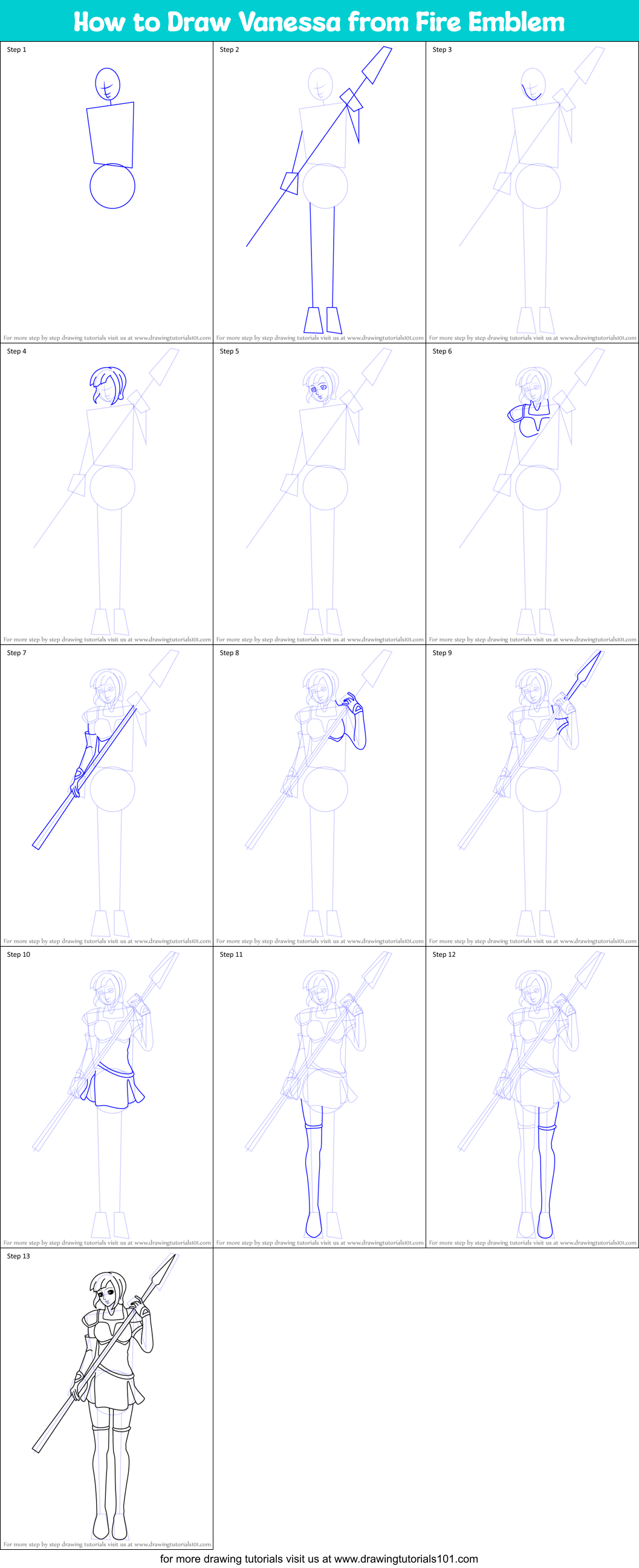 How to Draw Vanessa from Fire Emblem Printable Step by Step