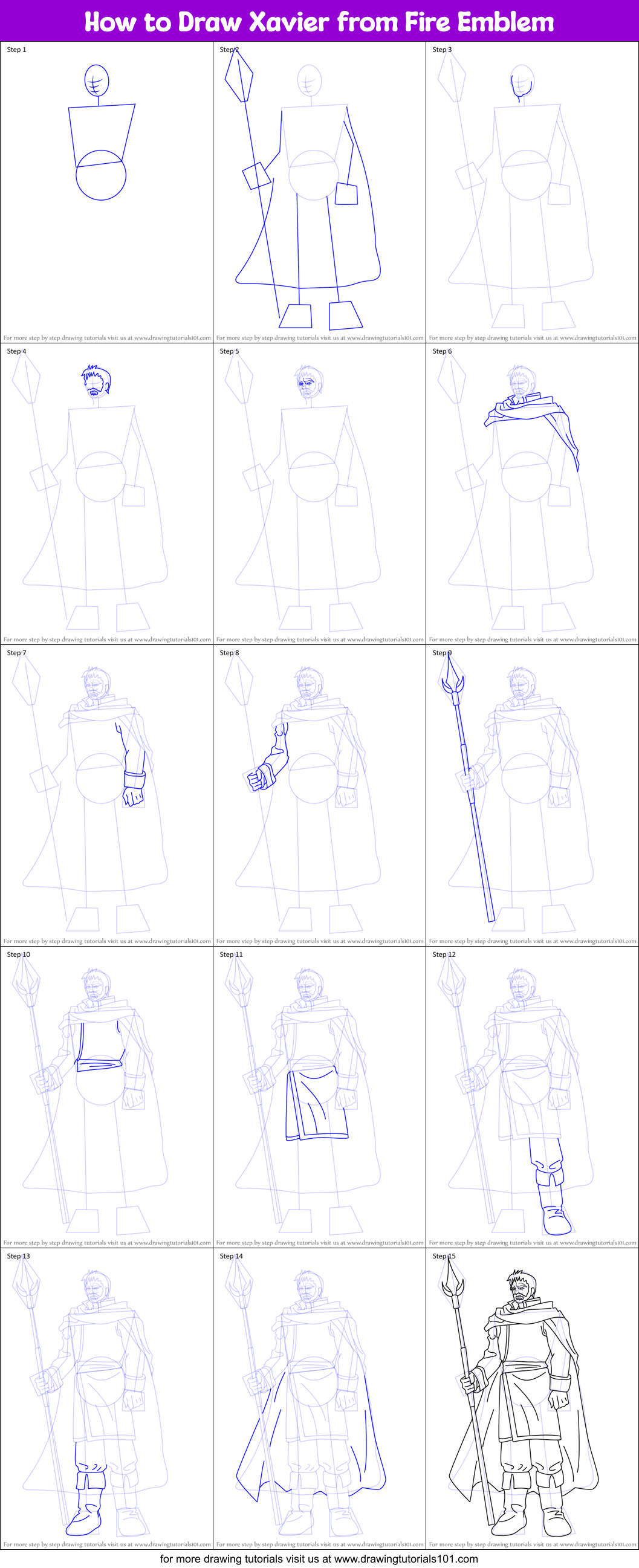 How to Draw Xavier from Fire Emblem Printable Step by Step