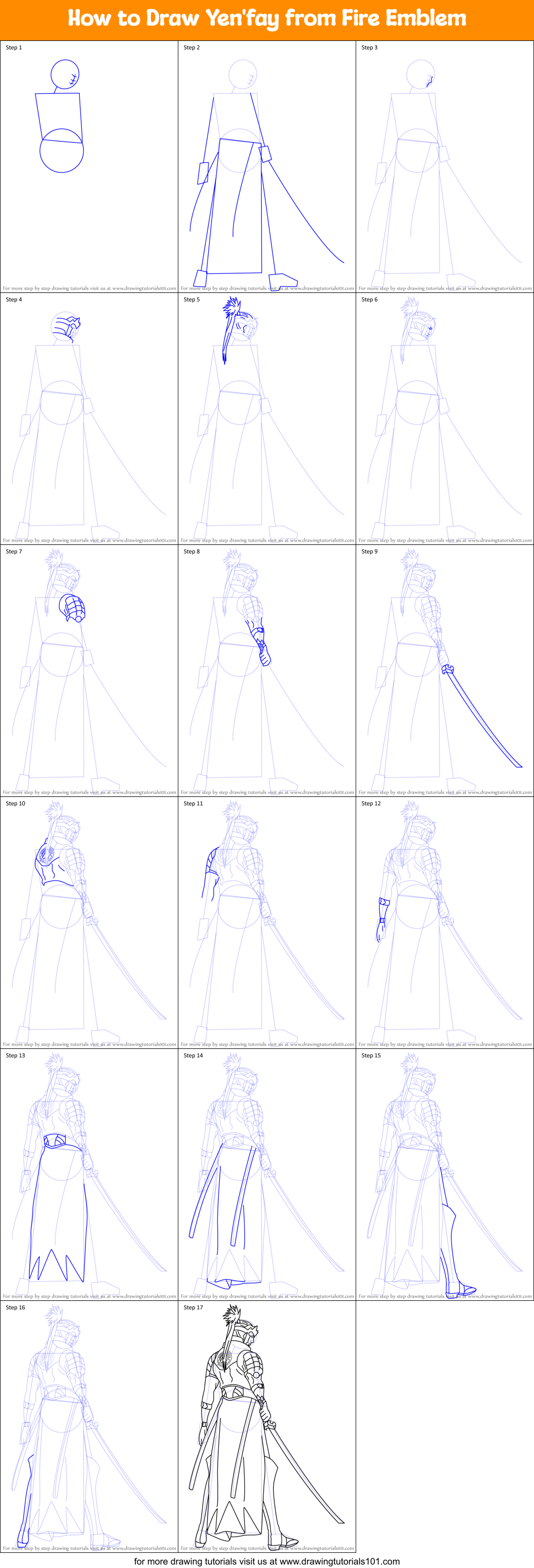 How to Draw Yen'fay from Fire Emblem Printable Step by Step