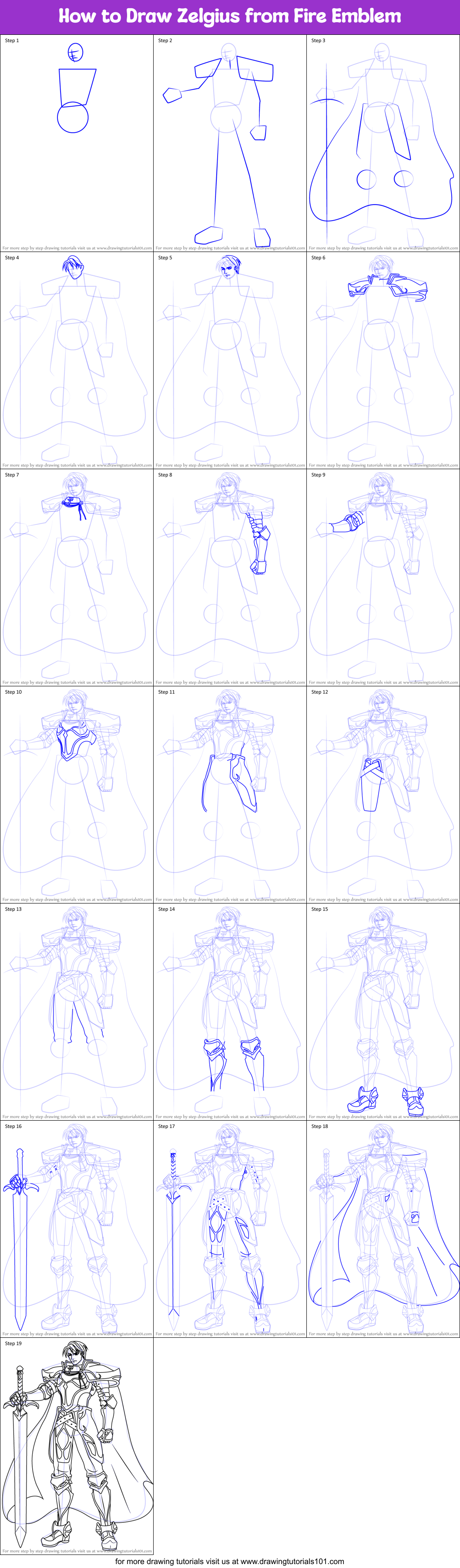 How to Draw Zelgius from Fire Emblem Printable Step by Step
