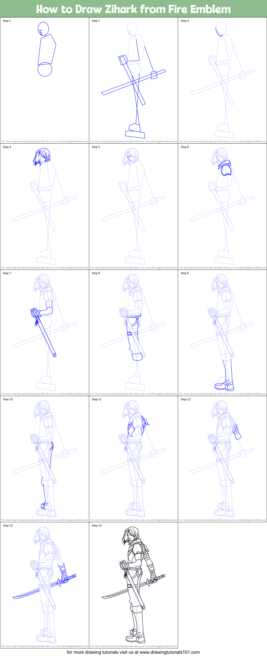 How to Draw Zihark from Fire Emblem Printable Step by Step