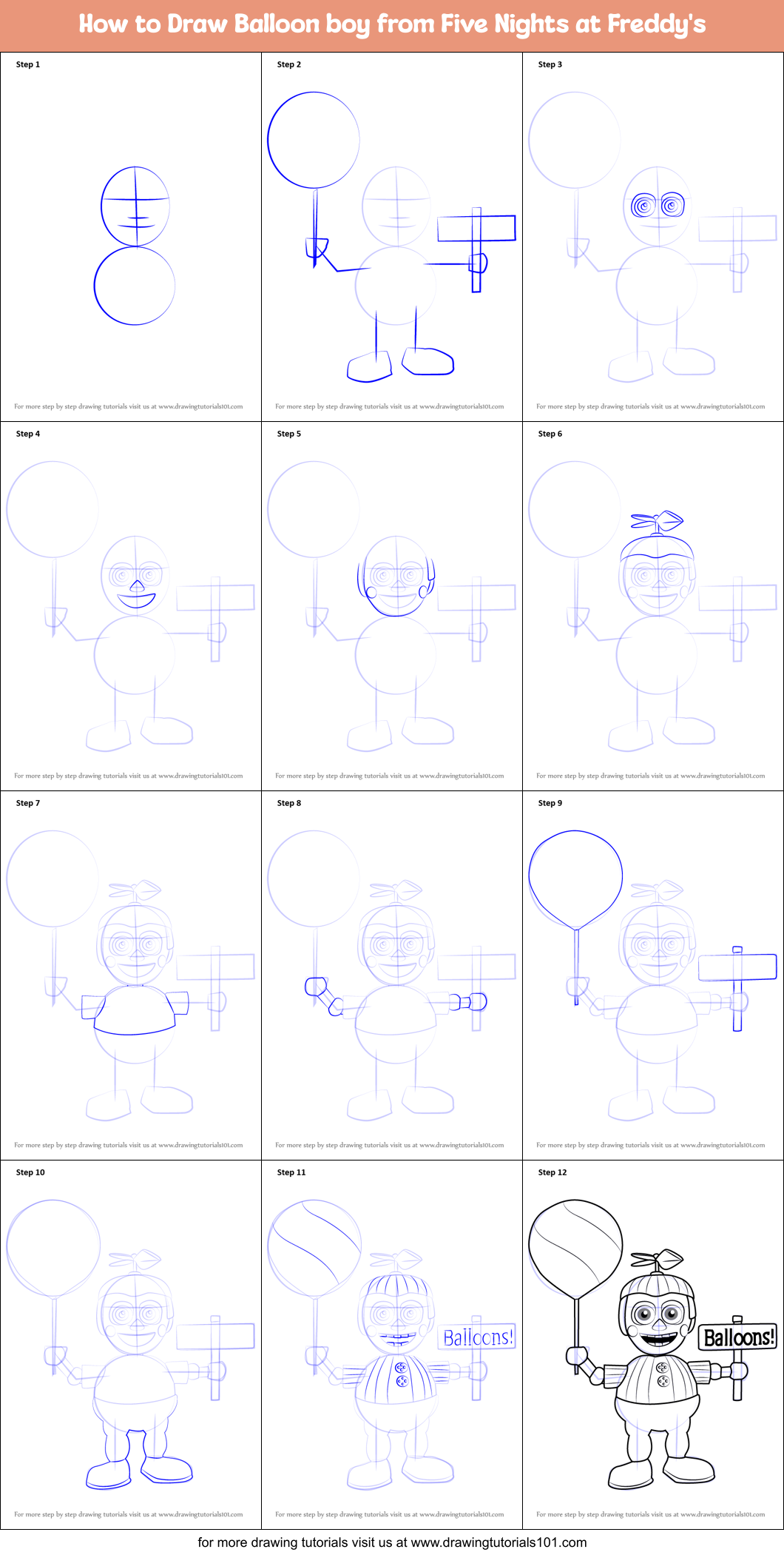 How to Draw Balloon boy from Five Nights at Freddy's Printable Step by Step
