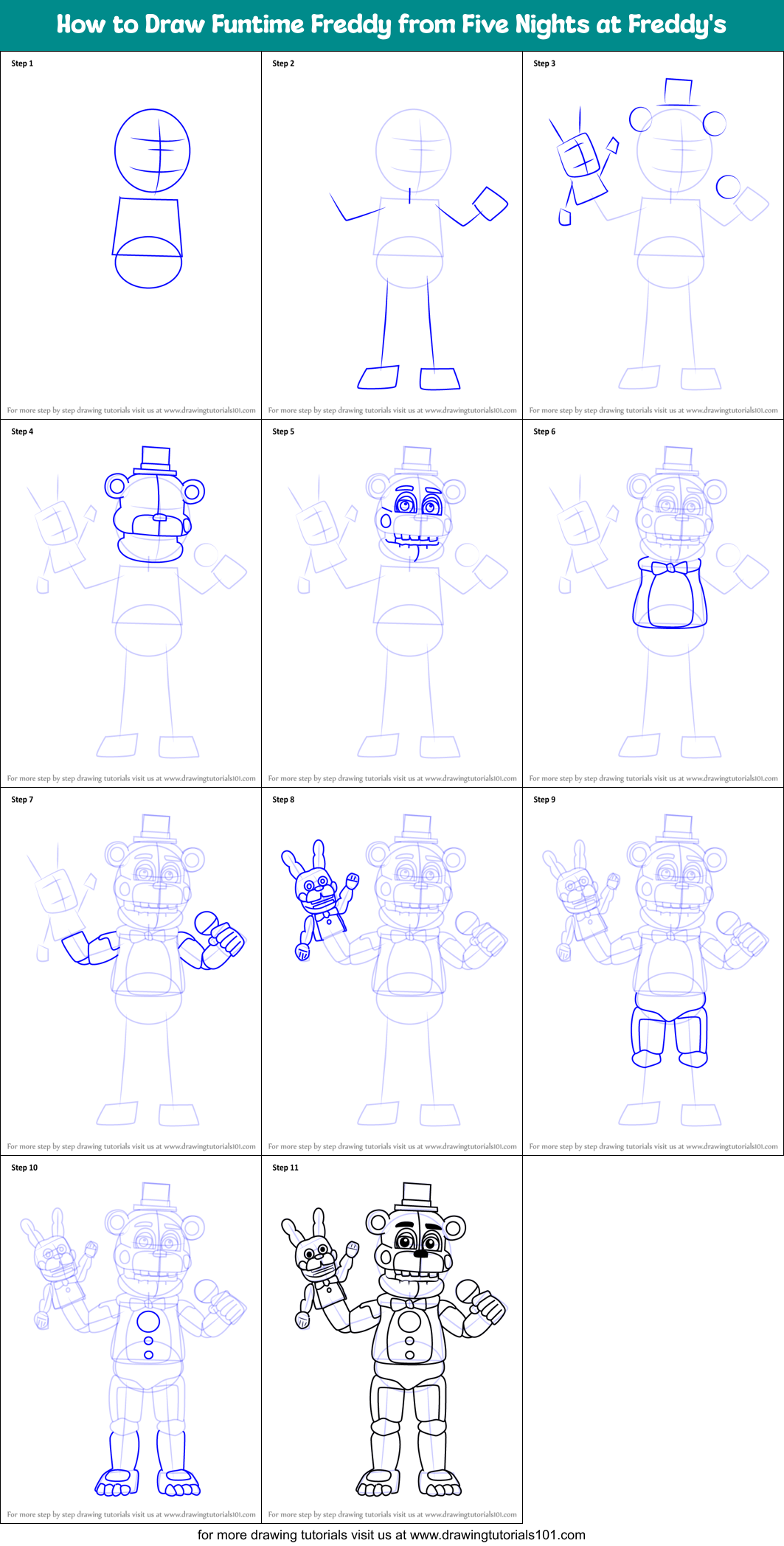 How to Draw Funtime Freddy from Five Nights at Freddy's printable step