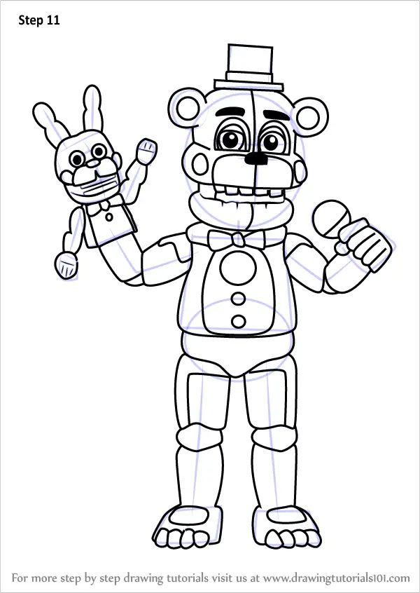 Step by Step How to Draw Funtime Freddy from Five Nights at Freddy's