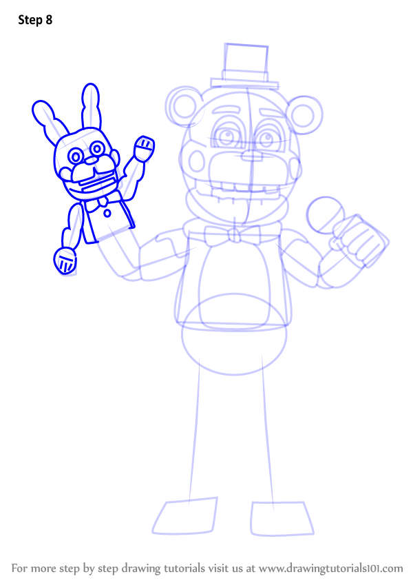 Step by Step How to Draw Funtime Freddy from Five Nights at Freddy's