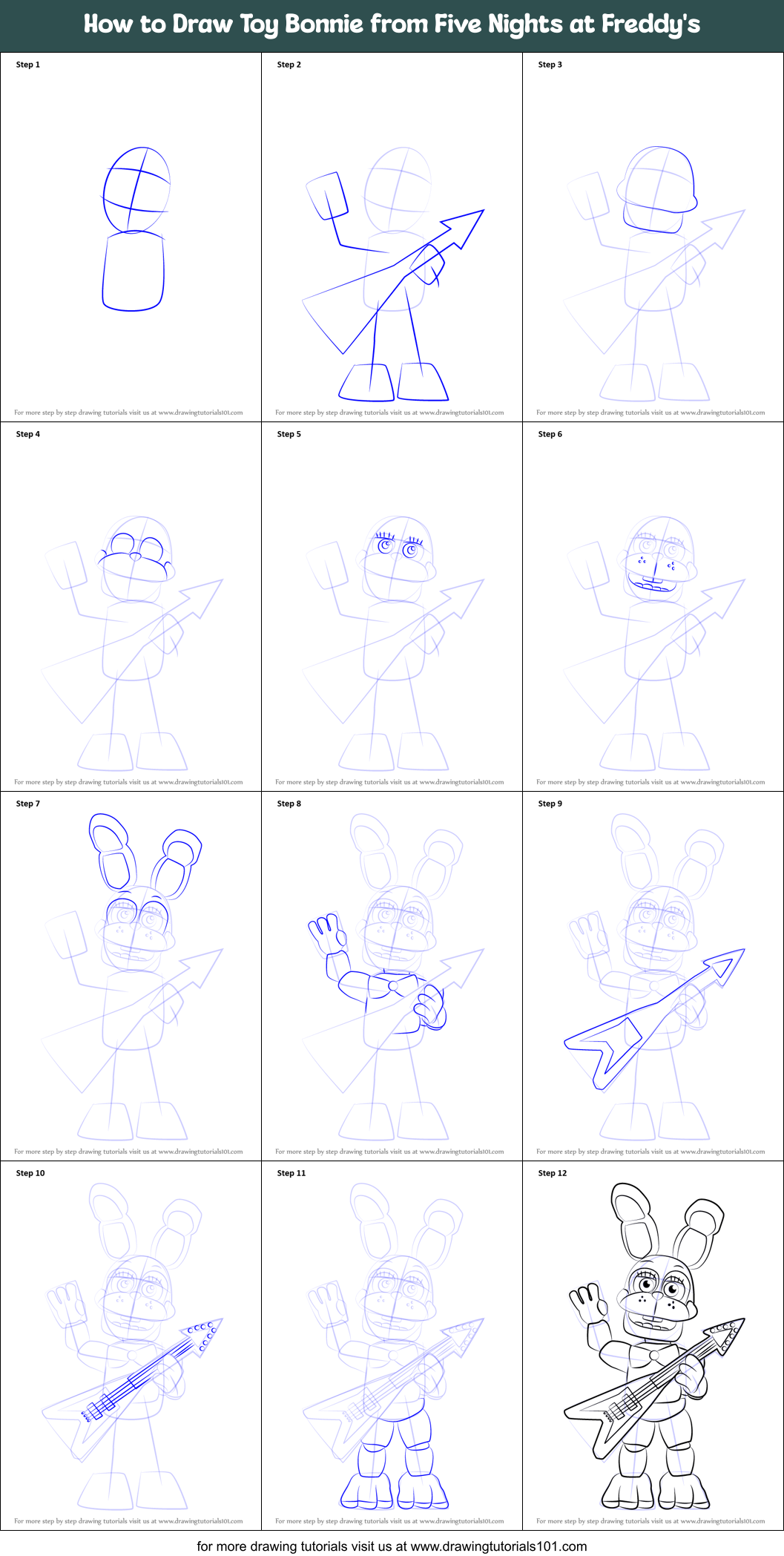 How to Draw Toy Bonnie from Five Nights at Freddy's Printable Step by Step