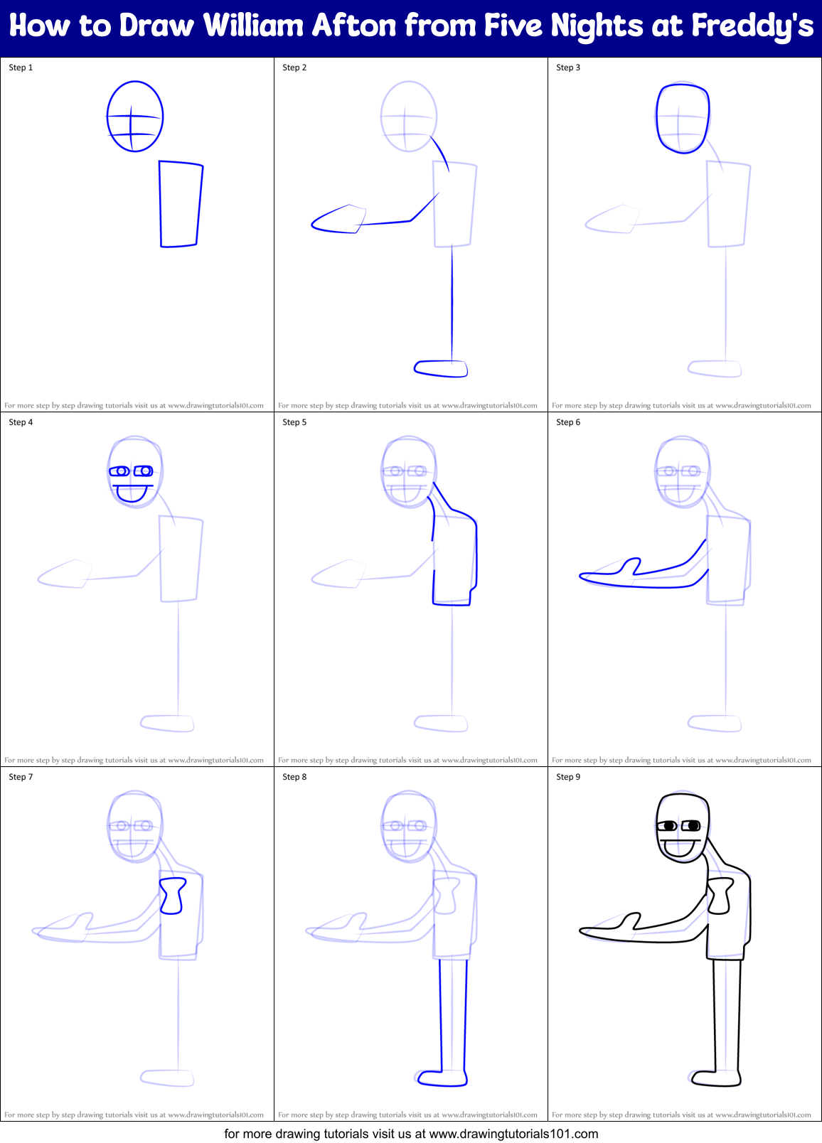 How to Draw William Afton from Five Nights at Freddy's Printable Step by Step