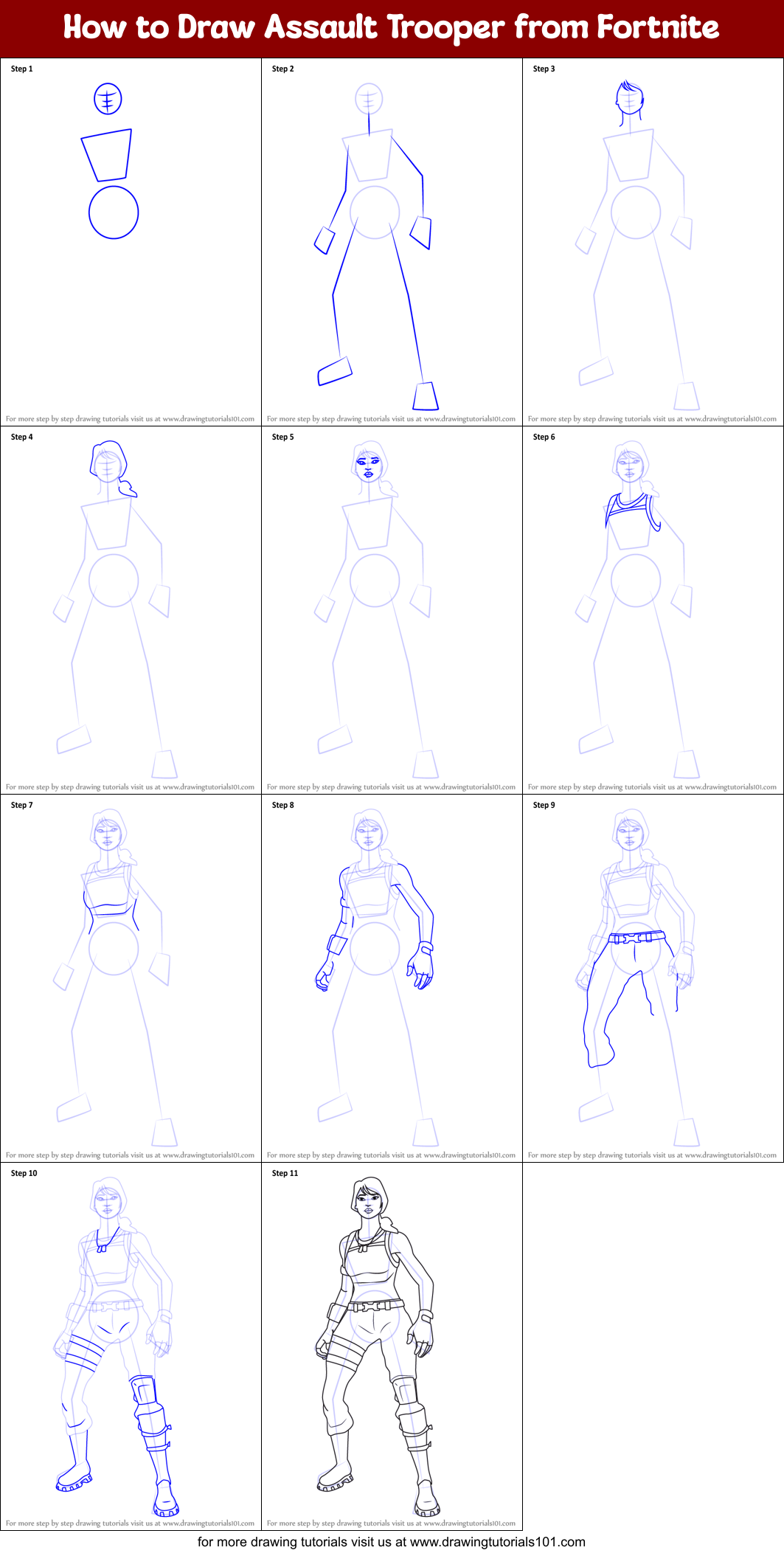 How to Draw Assault Trooper from Fortnite Printable Step by Step